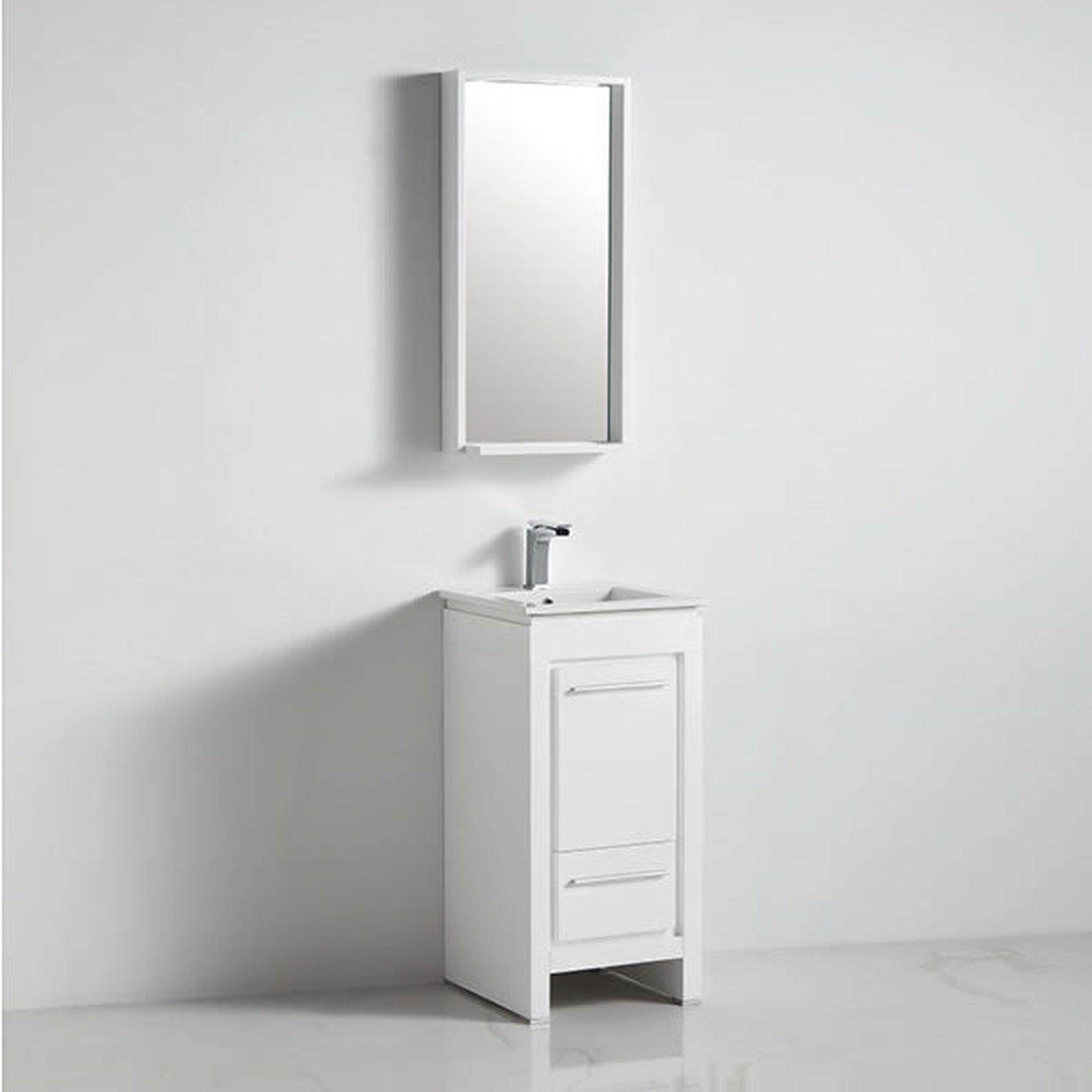 US Bath Store, BNK BCB1016 Venice High Glossy White Vanity Only One Door One Drawer Soft Close