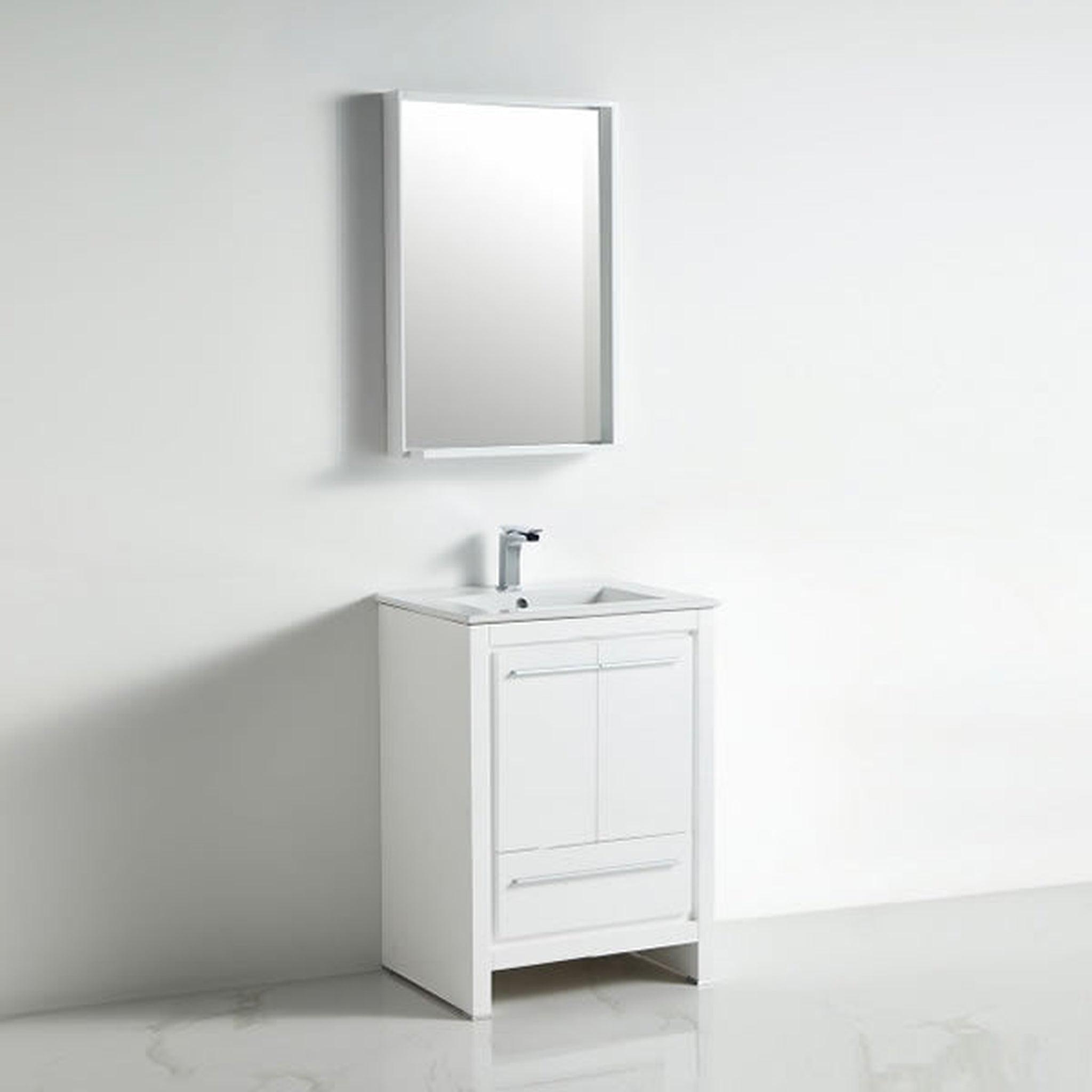 US Bath Store, BNK BCB1024 Venice High Glossy White Vanity Only Two Door One Drawer Soft Close