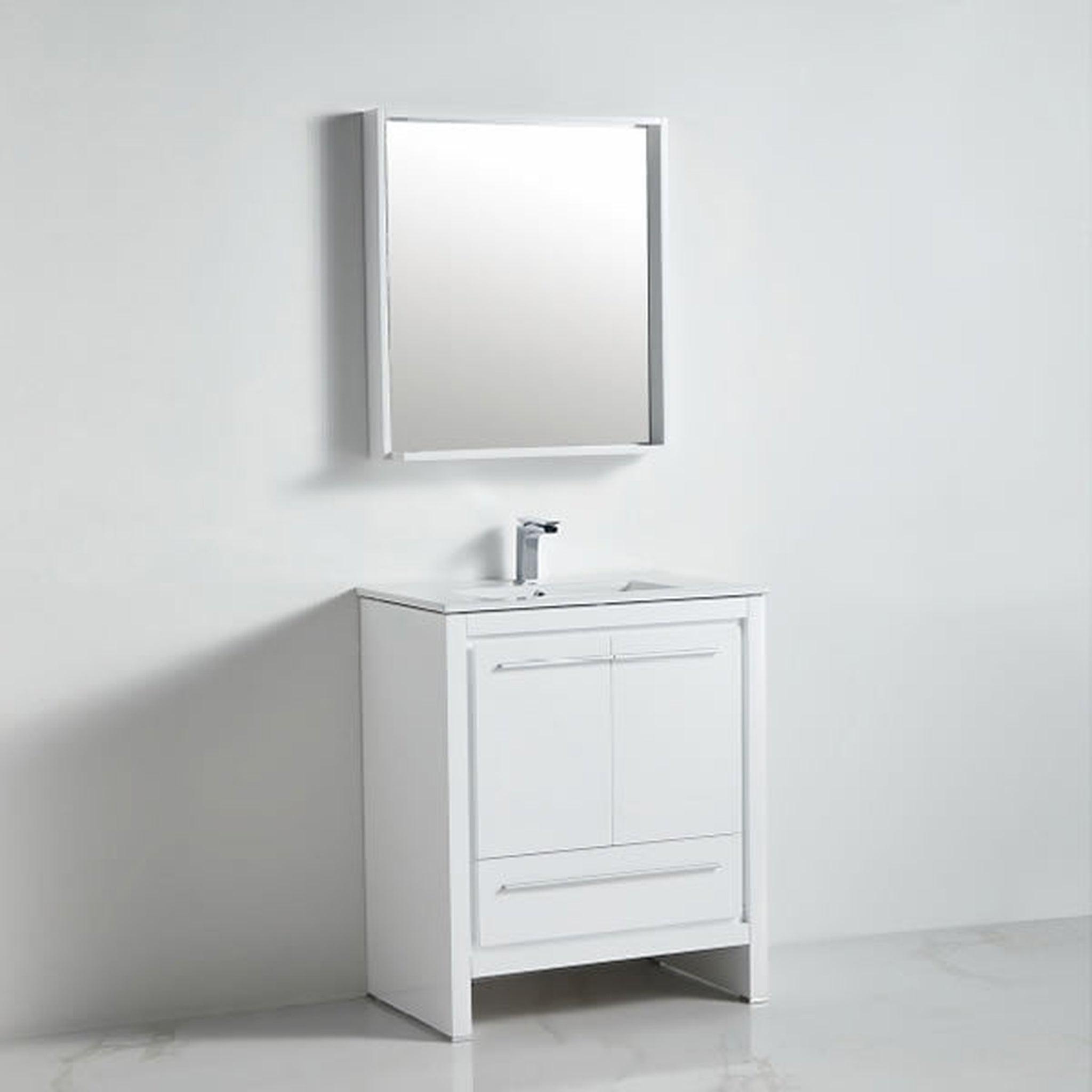 US Bath Store, BNK BCB1030 Venice High Glossy White Vanity Only Two Door One Drawer Soft Close