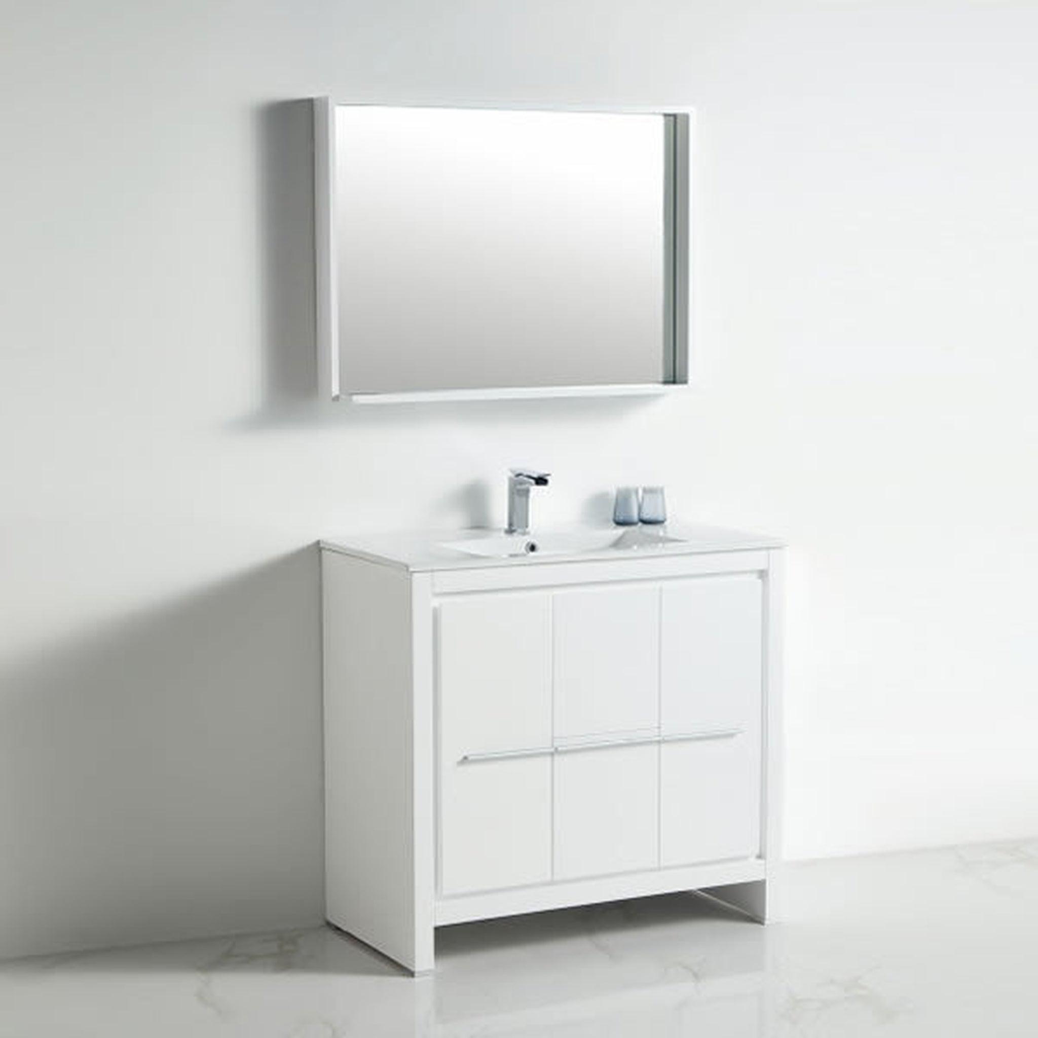 US Bath Store, BNK BCB1036 Venice High Glossy White Vanity Only Two Door One Drawer Soft Close