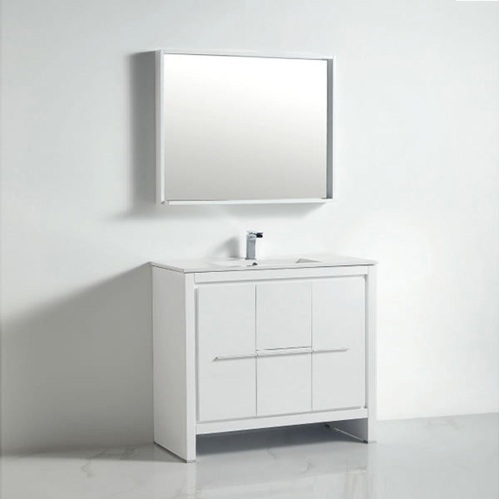 US Bath Store, BNK BCB1040 Venice High Glossy White Vanity Only Two Door One Drawer Soft Close