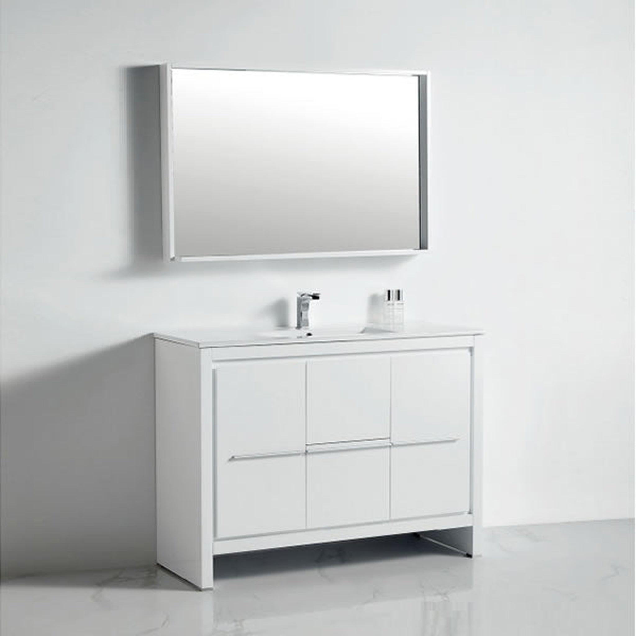 US Bath Store, BNK BCB1048 Venice High Glossy White Vanity Only Two Door One Drawer Soft Close