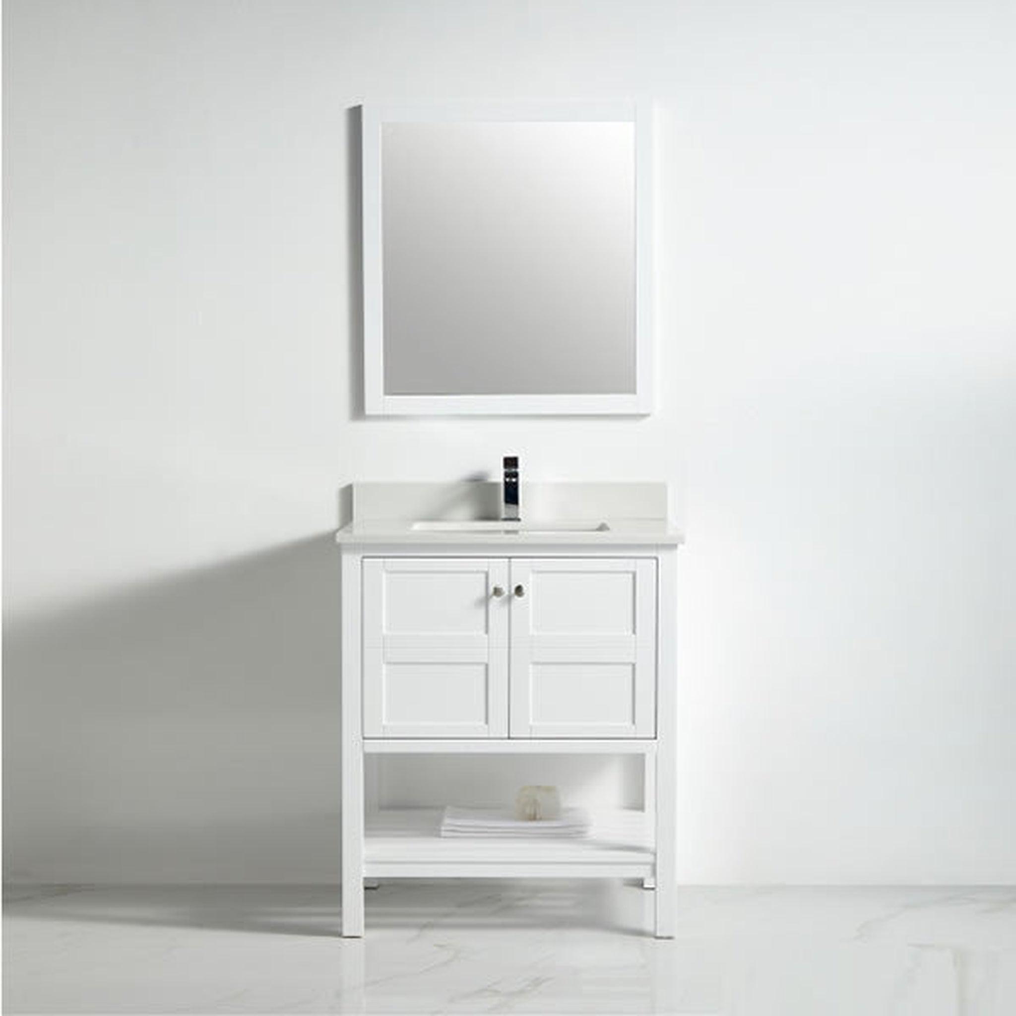 US Bath Store, BNK BCB1130 Austin Matt White Vanity Only Two Door One Drawer Soft Close