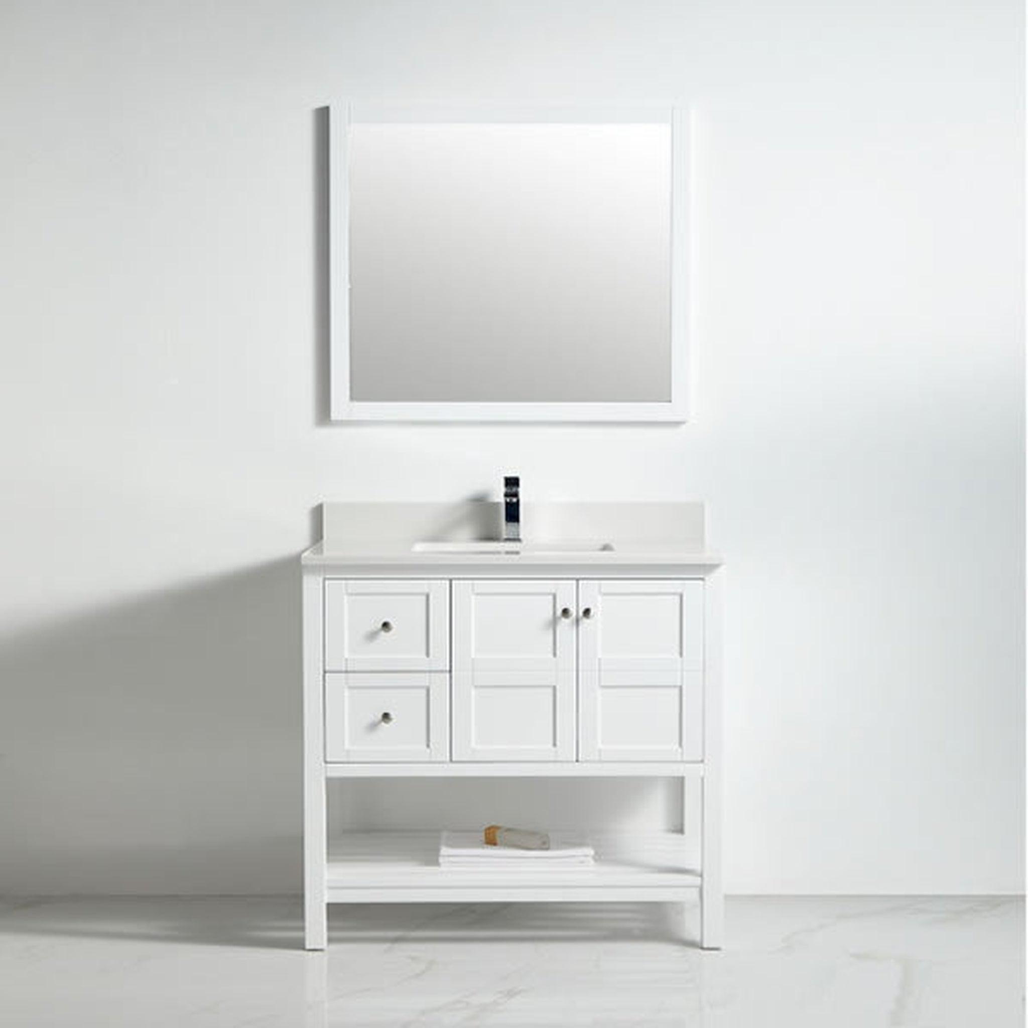 US Bath Store, BNK BCB1136L Austin Matt White Vanity Only Two Door Two Left Drawer Soft Close