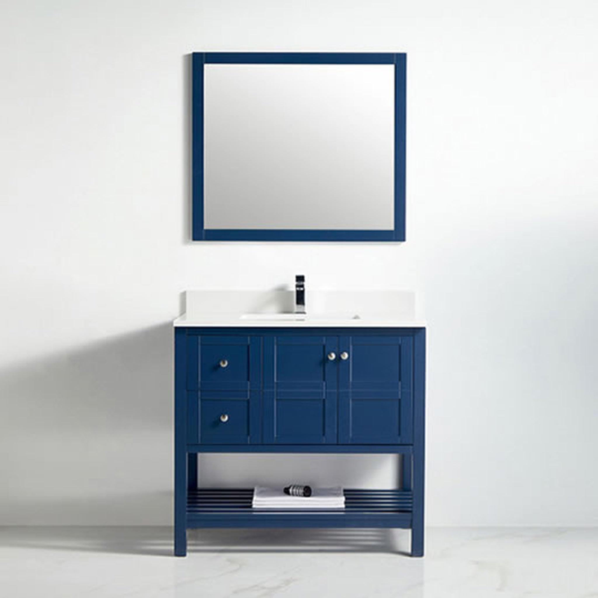 US Bath Store, BNK BCB1136L Austin Navy Blue Vanity Only Two Door Two Left Drawer Soft Close