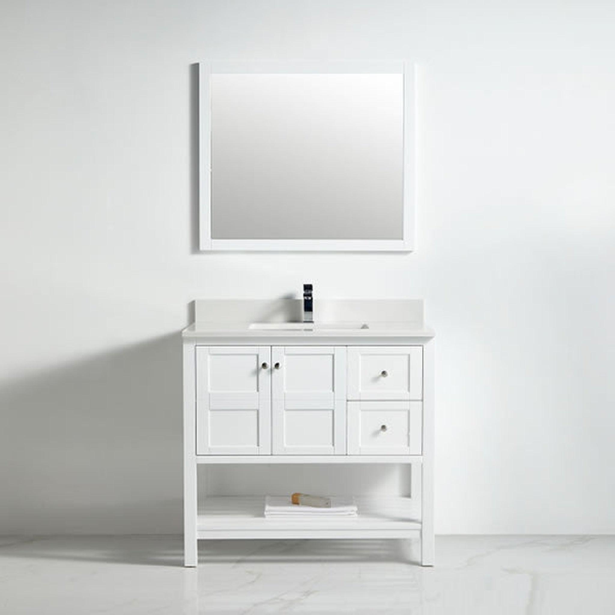 US Bath Store, BNK BCB1136R Austin Matt White Vanity Only Two Door Two Right Drawer Soft Close