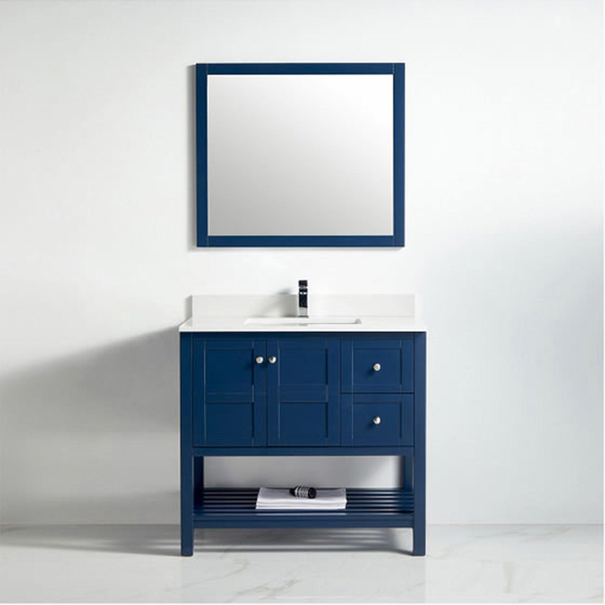 US Bath Store, BNK BCB1136R Austin Navy Blue Vanity Only Two Door Two Right Drawer Soft Close