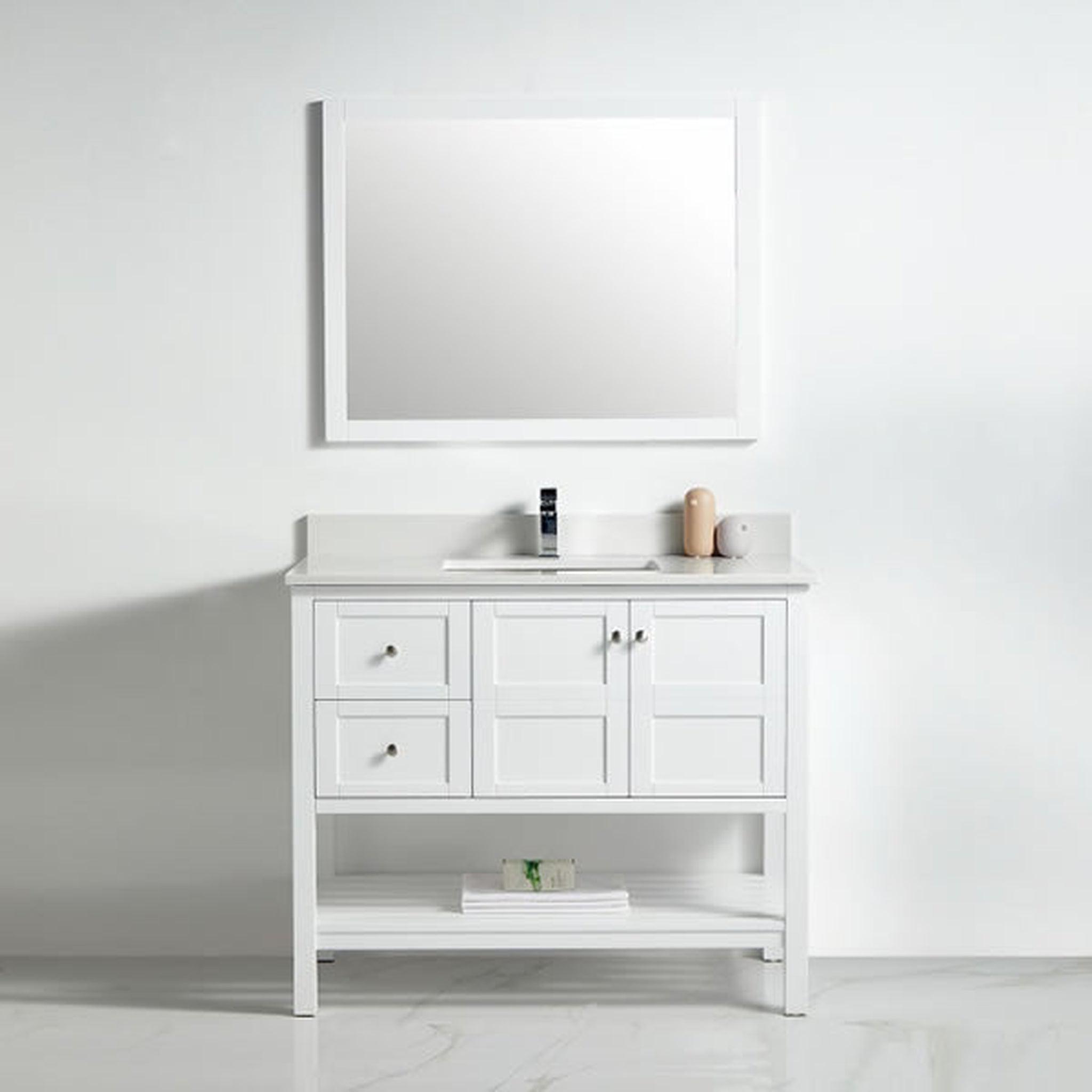 US Bath Store, BNK BCB1142L Austin Matt White Vanity Only Two Door Two Left Drawer Soft Close