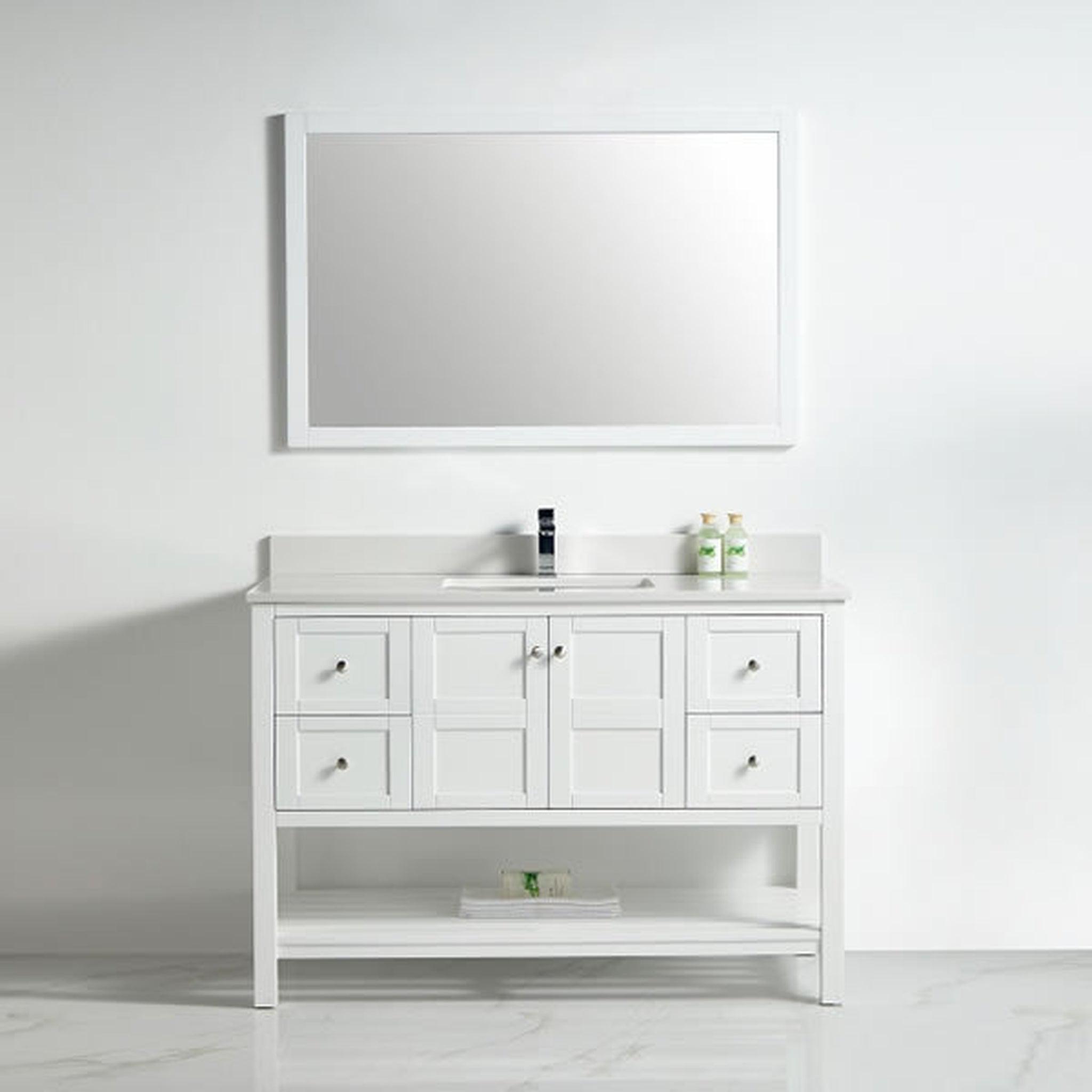 US Bath Store, BNK BCB1148 Austin Matt White Vanity Only Two Door Four Drawer Soft Close