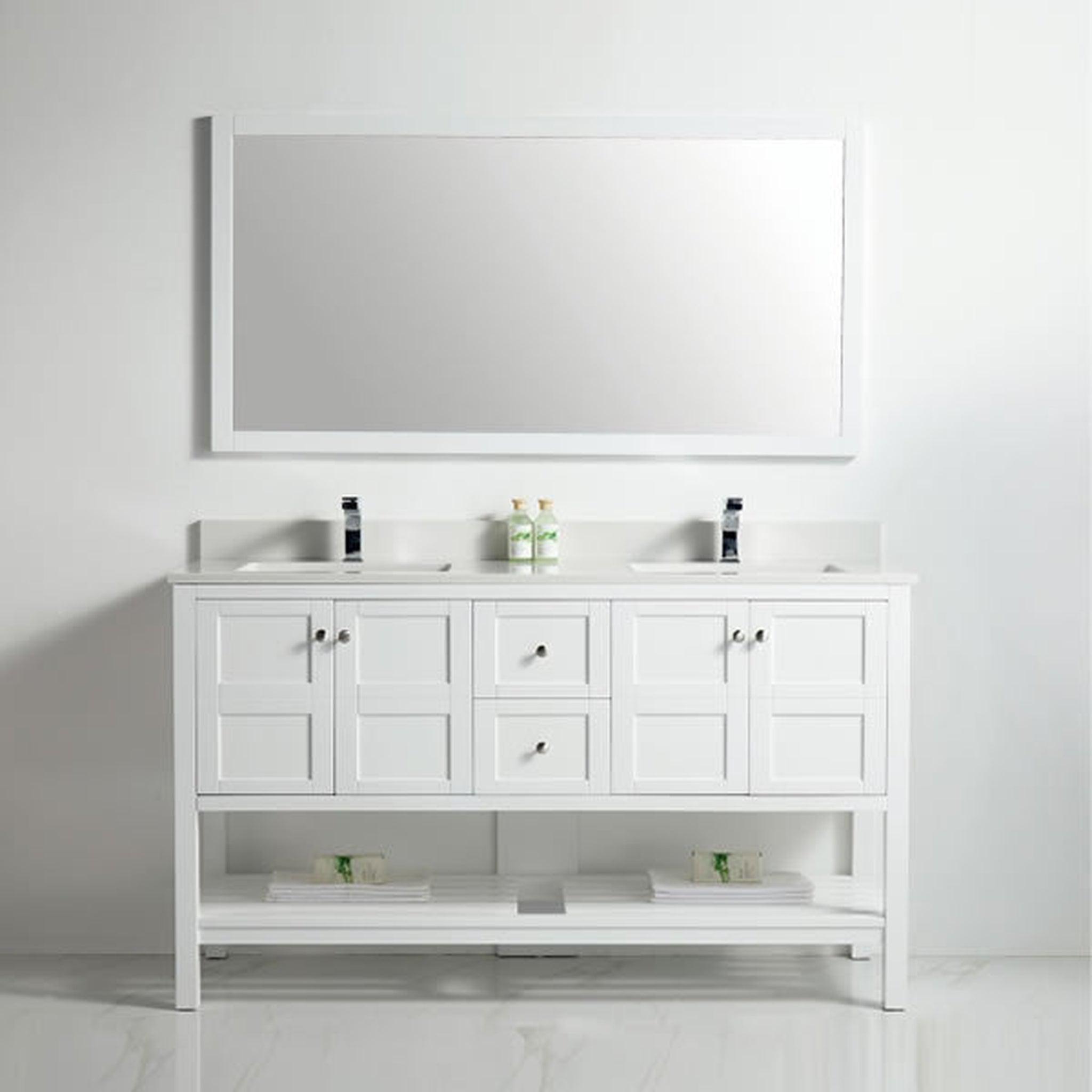 US Bath Store, BNK BCB1160D Austin Matt White Vanity With Double-Sink Only Four Door Two Drawer Soft Close