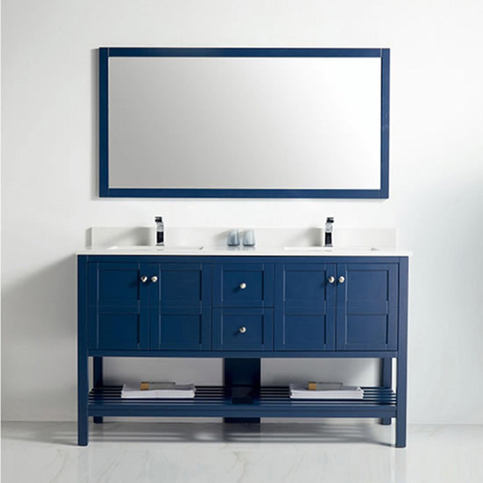 US Bath Store, BNK BCB1160D Austin Navy Blue Vanity With Double-Sink Only Four Door Two Drawer Soft Close