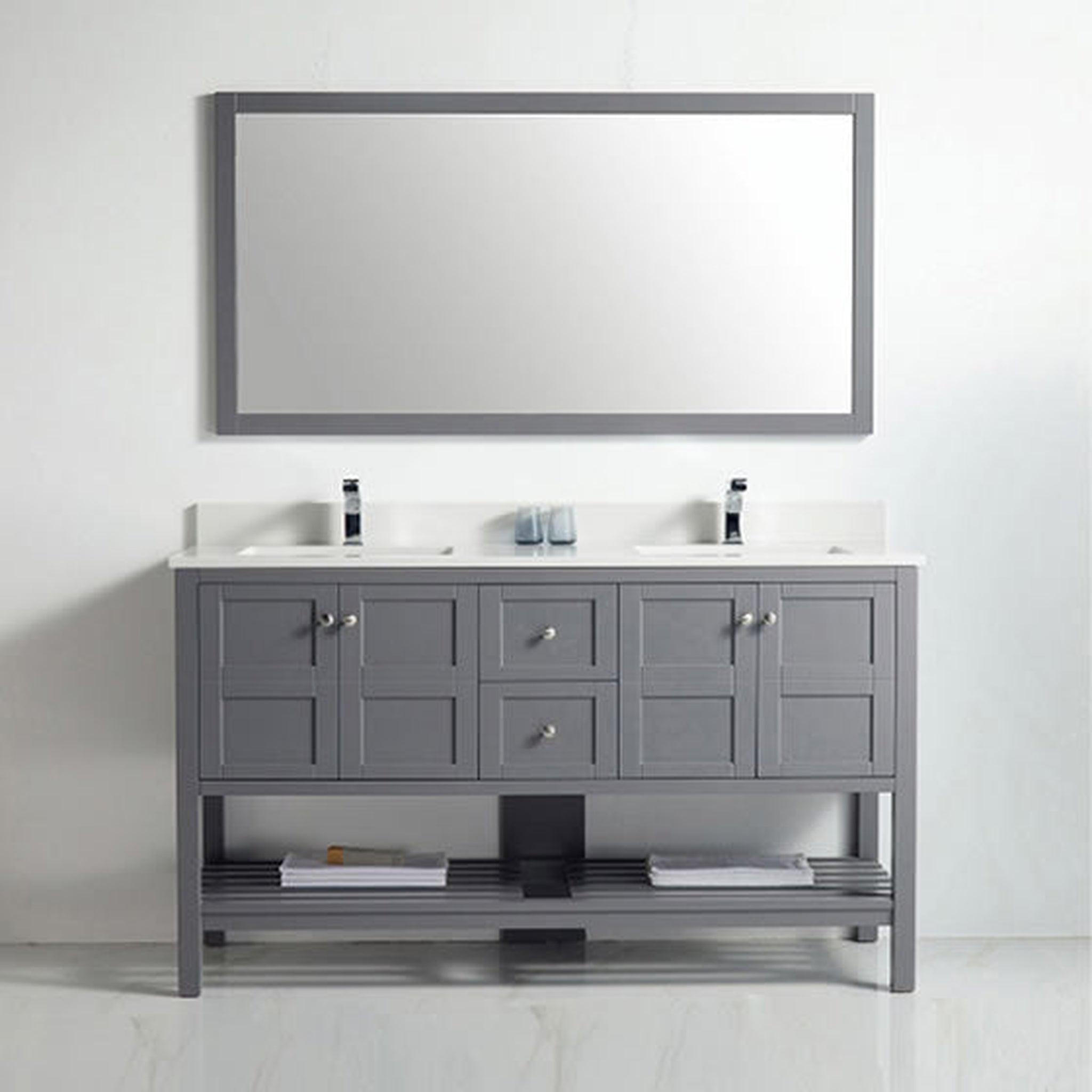 US Bath Store, BNK BCB1160D Austin Rock Grey Vanity With Double-Sink Only Four Door Two Drawer Soft Close