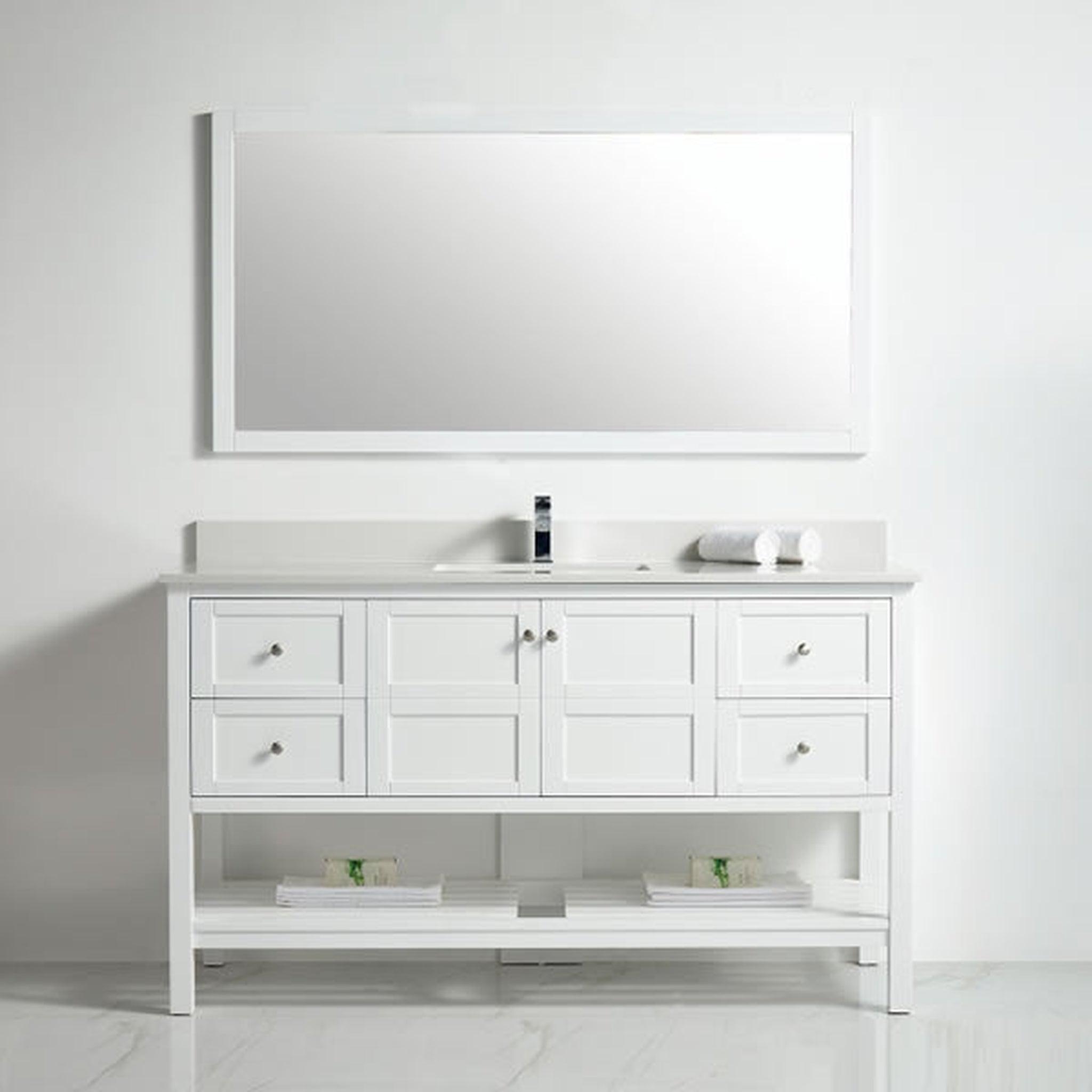 US Bath Store, BNK BCB1160S Austin Matt White Vanity With Single Sink Only Two Door Four Drawer Soft Close