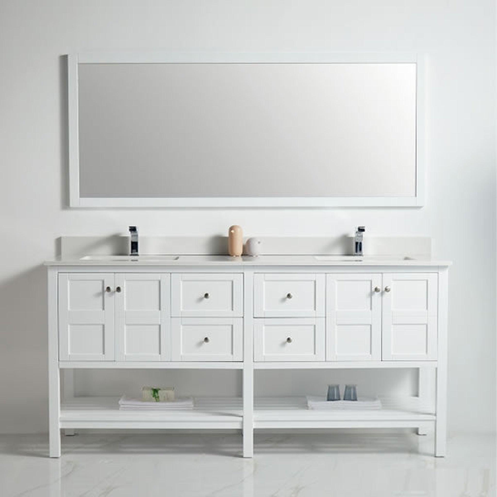 US Bath Store, BNK BCB1172 Austin Matt White Vanity With Double-Sink Only Four Door Four Drawer Soft Close