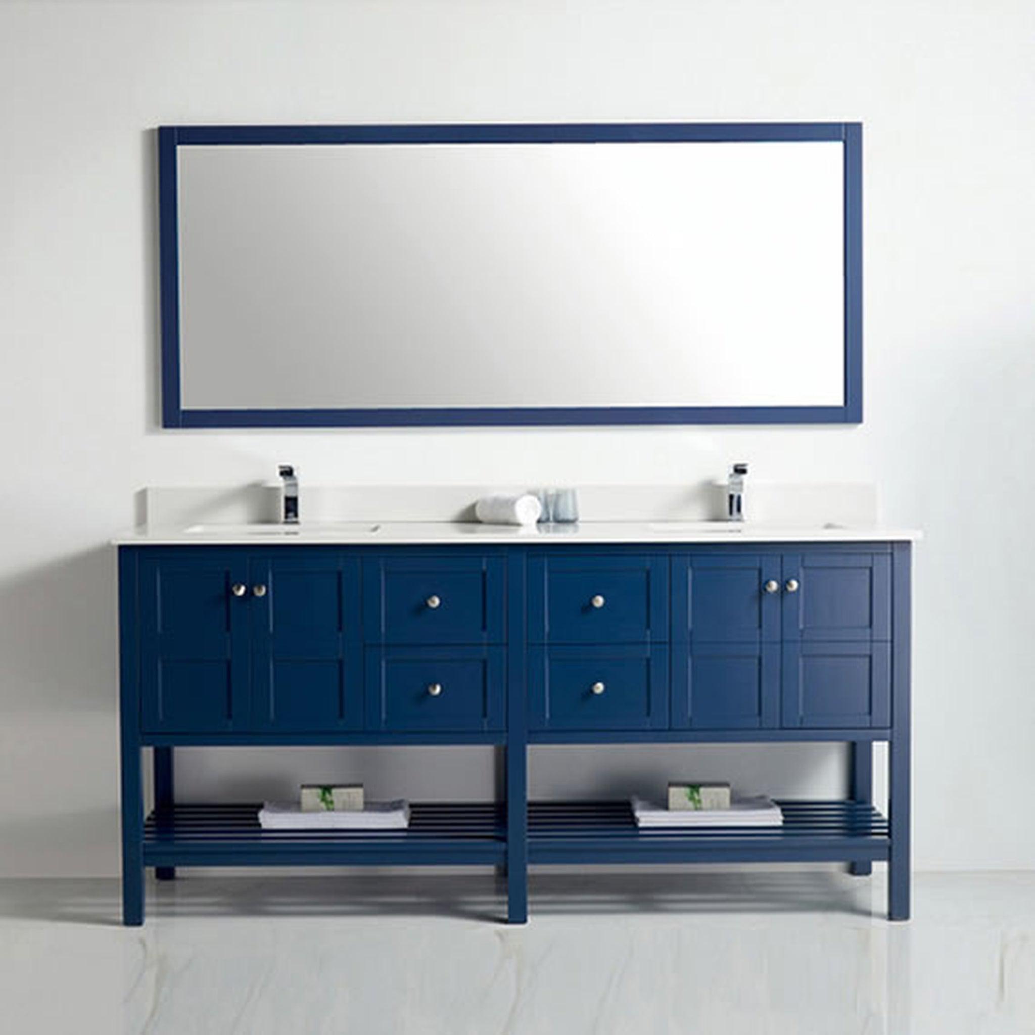 US Bath Store, BNK BCB1172 Austin Navy Blue Vanity With Double-Sink Only Four Door Four Drawer Soft Close