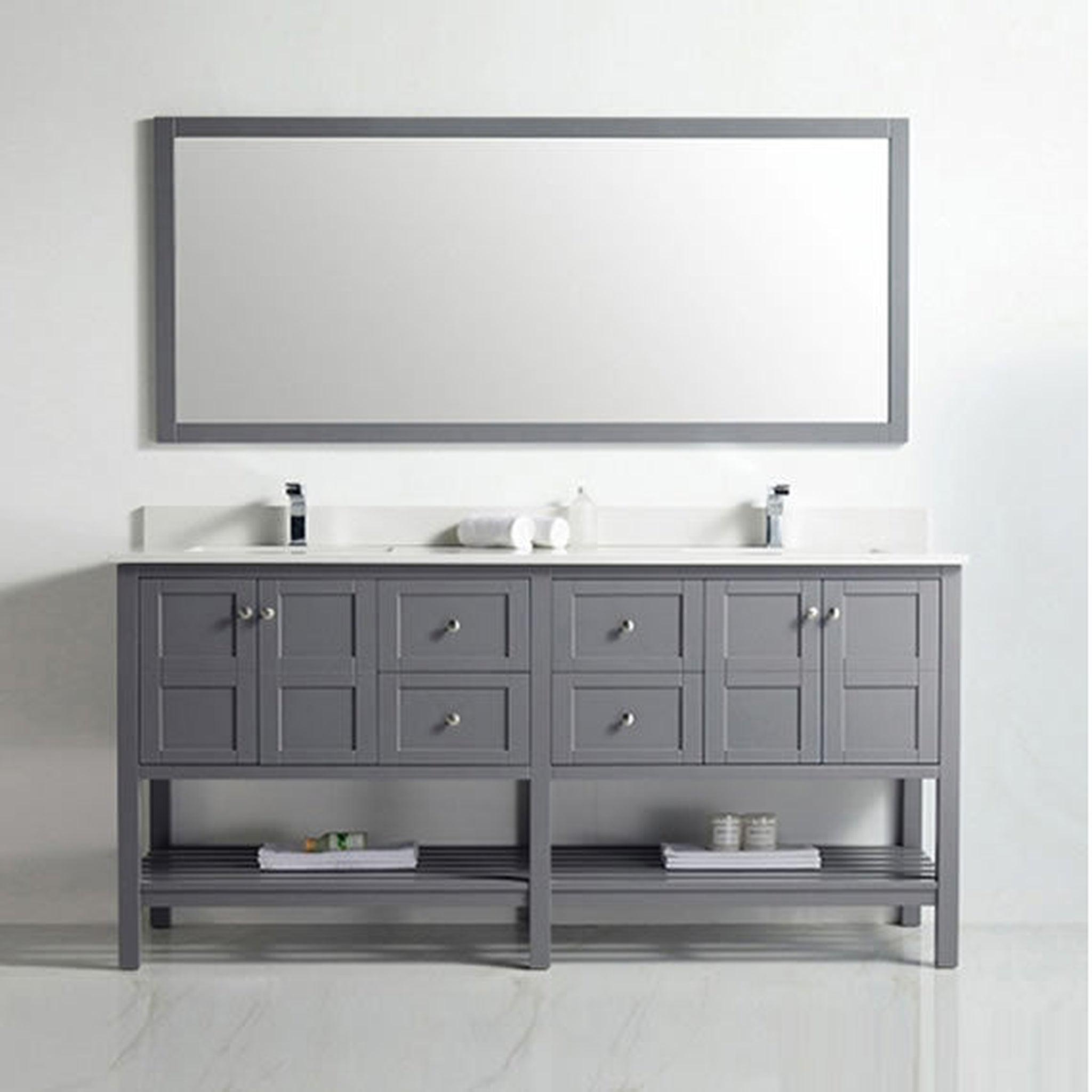 US Bath Store, BNK BCB1172 Austin Rock Grey Vanity With Double-Sink Only Four Door Four Drawer Soft Close