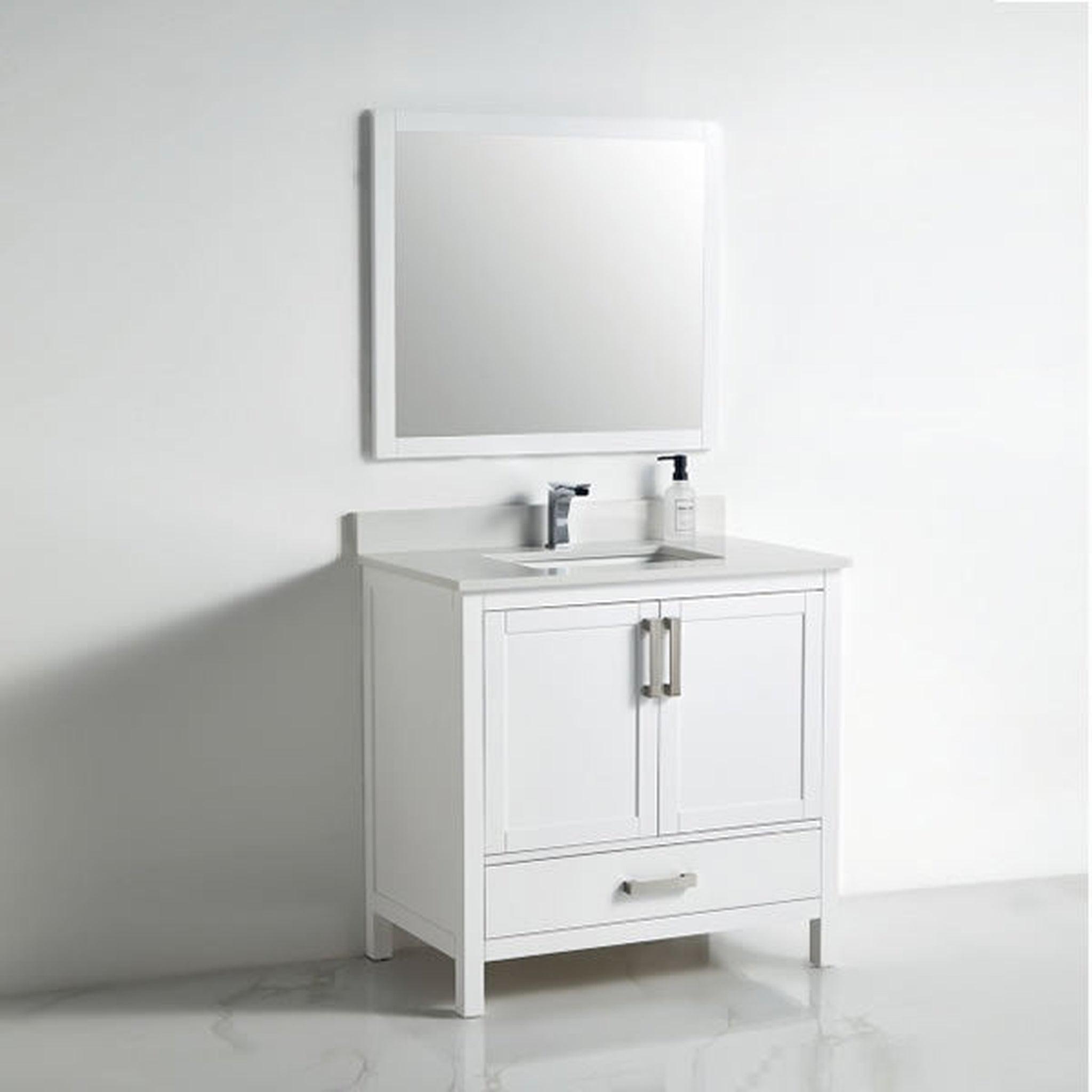 US Bath Store, BNK BCB1236 Roma Matt White Vanity Only Two-Door One Bottom Drawer Soft Close