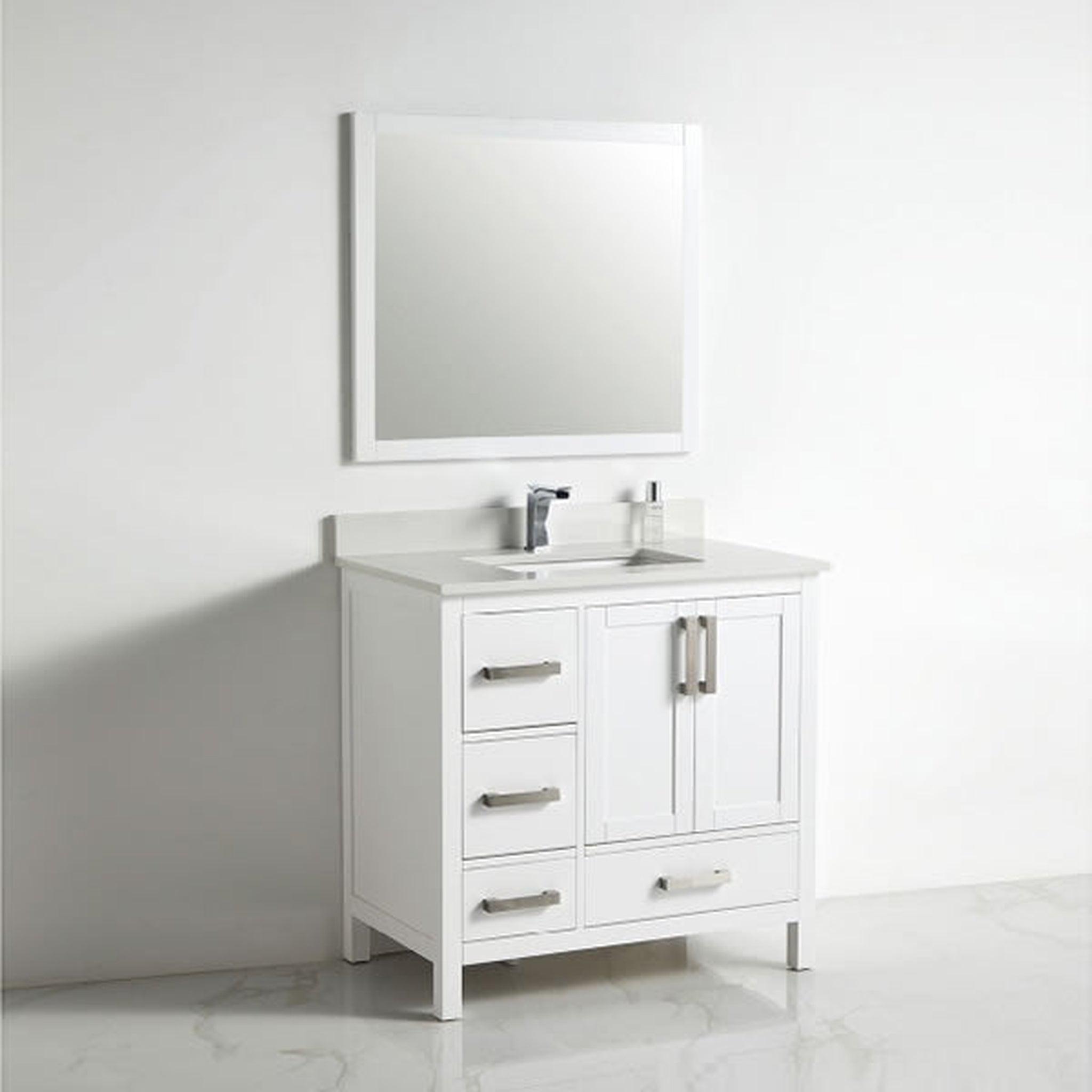 US Bath Store, BNK BCB1236L Roma Matt White Vanity Only Two-Door Three Left Drawer Soft Close