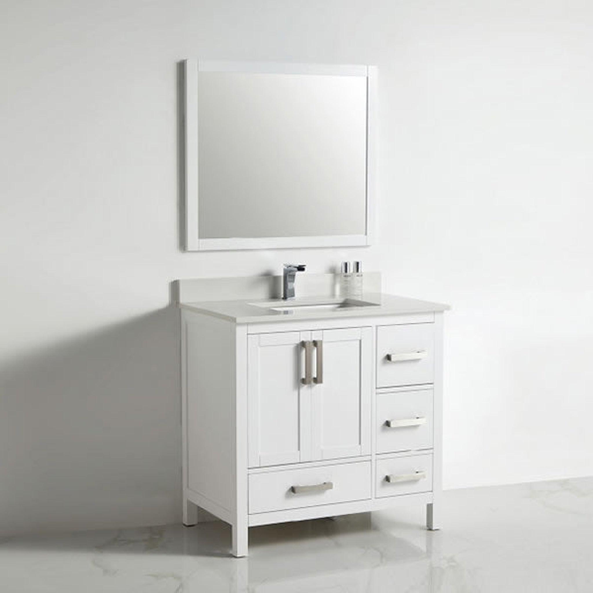 US Bath Store, BNK BCB1236R Roma Matt White Vanity Only Two-Door Three Right Drawer Soft Close