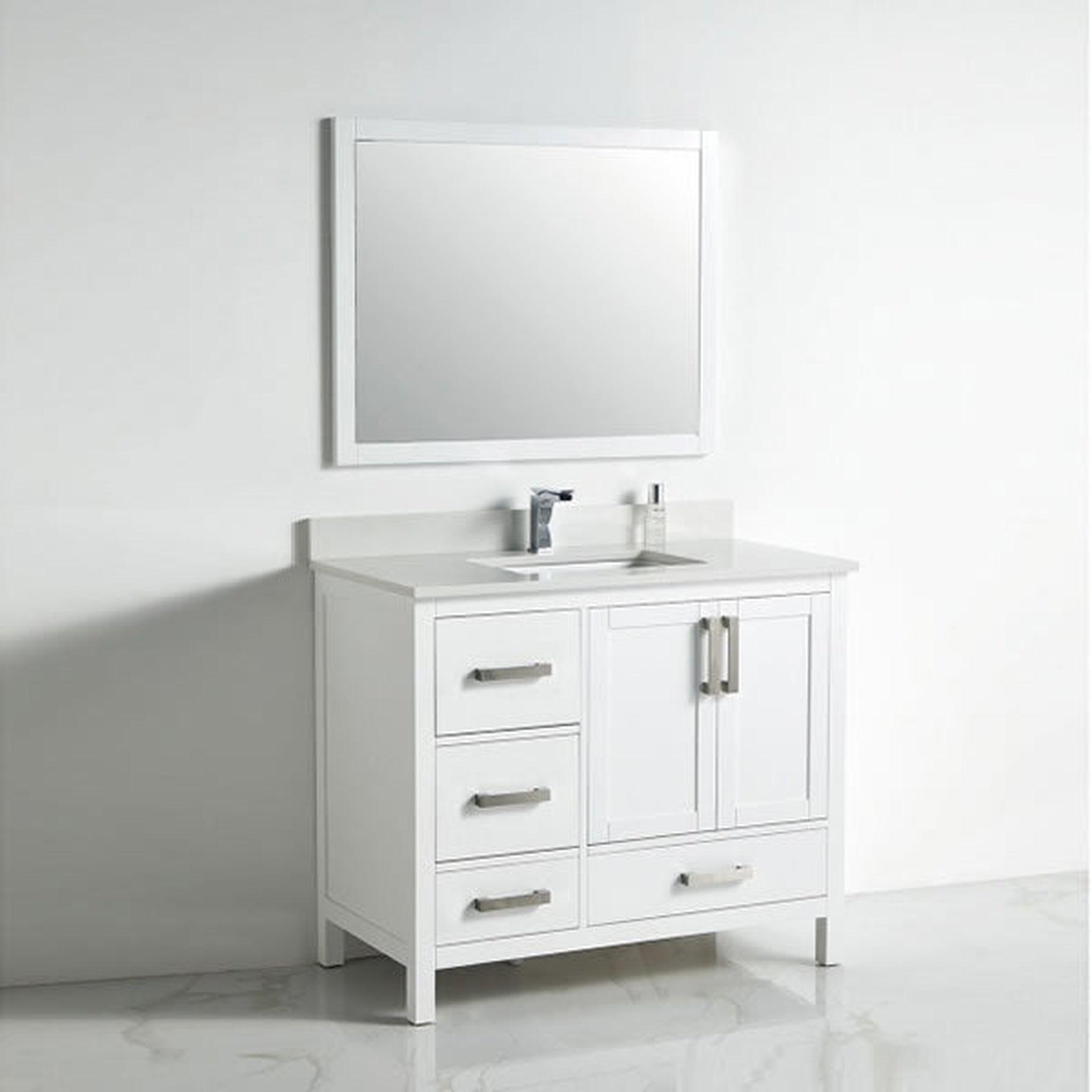 US Bath Store, BNK BCB1242L Roma Matt White Vanity Only Two-Door Three Left Drawer Soft Close