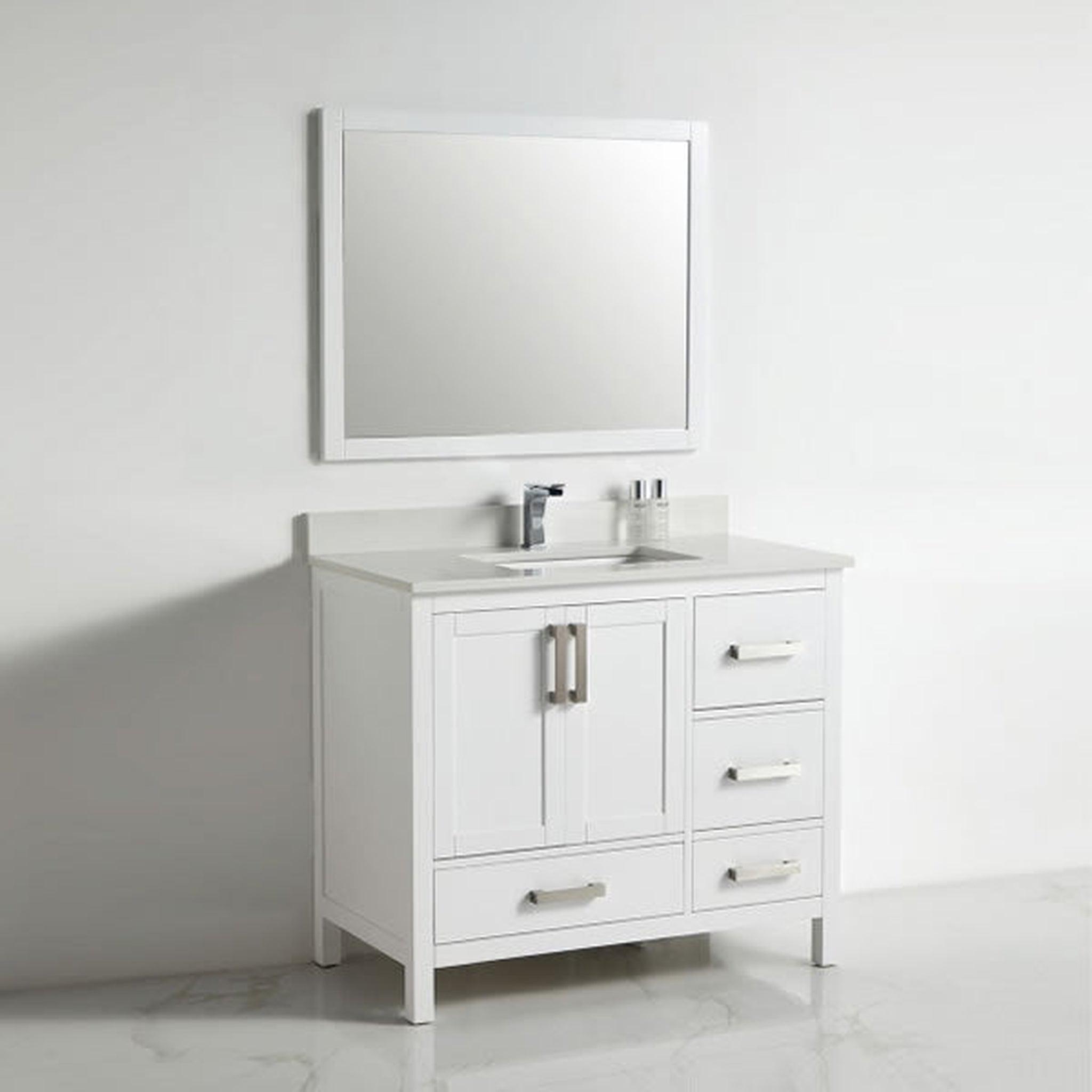 US Bath Store, BNK BCB1242R Roma Matt White Vanity Only Two-Door Three Right Drawer Soft Close