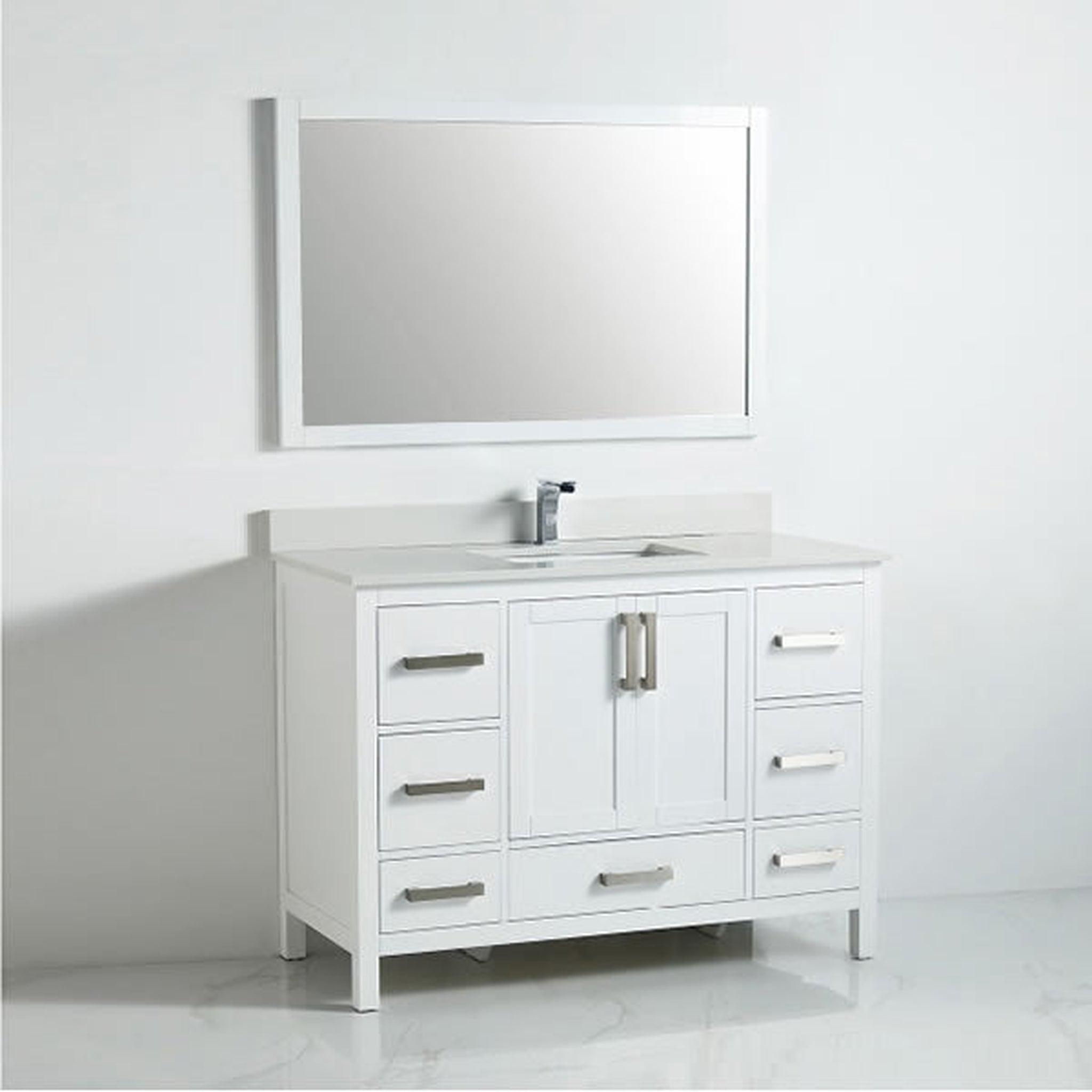 US Bath Store, BNK BCB1248 Roma Matt White Vanity Only Two-Door Seven Drawer Soft Close