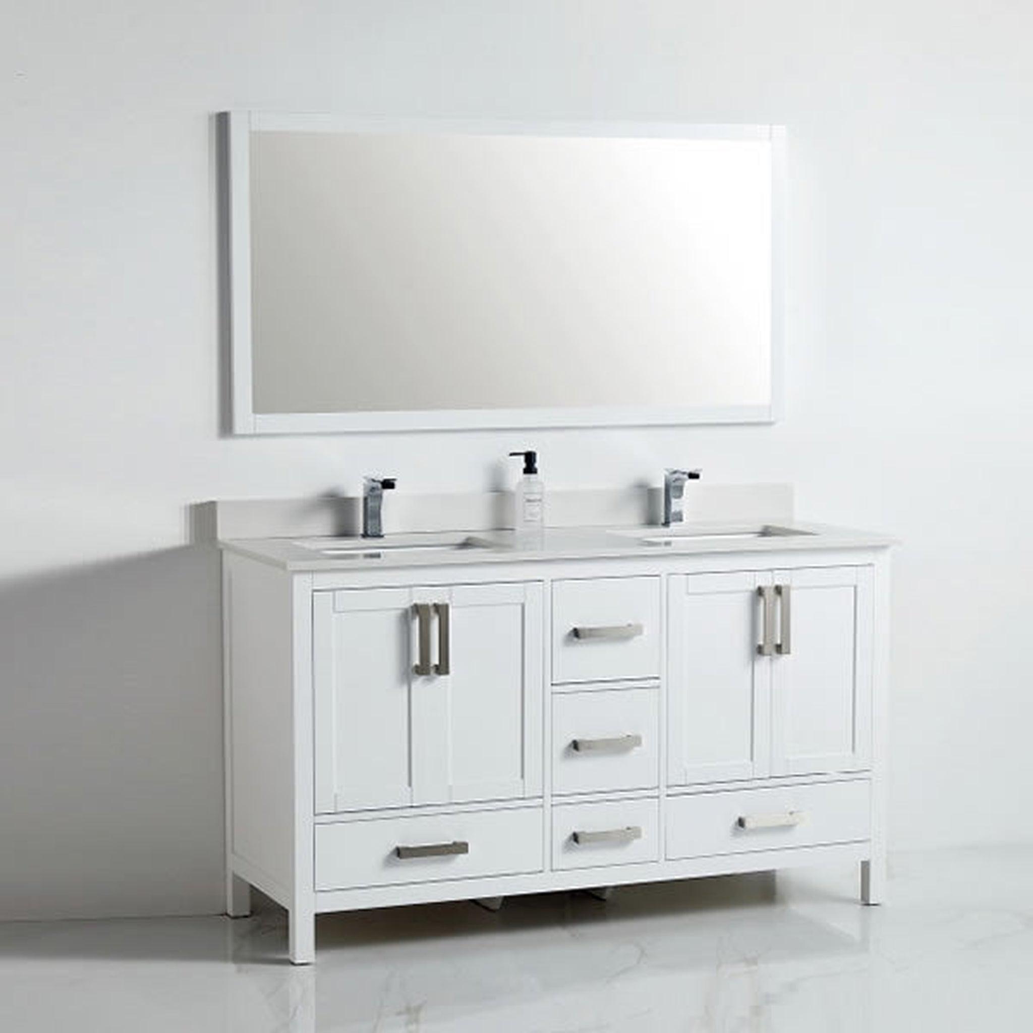 US Bath Store, BNK BCB1260D Roma Matt White Vanity With Double-Sink Only Four-Door Five Drawer Soft Close