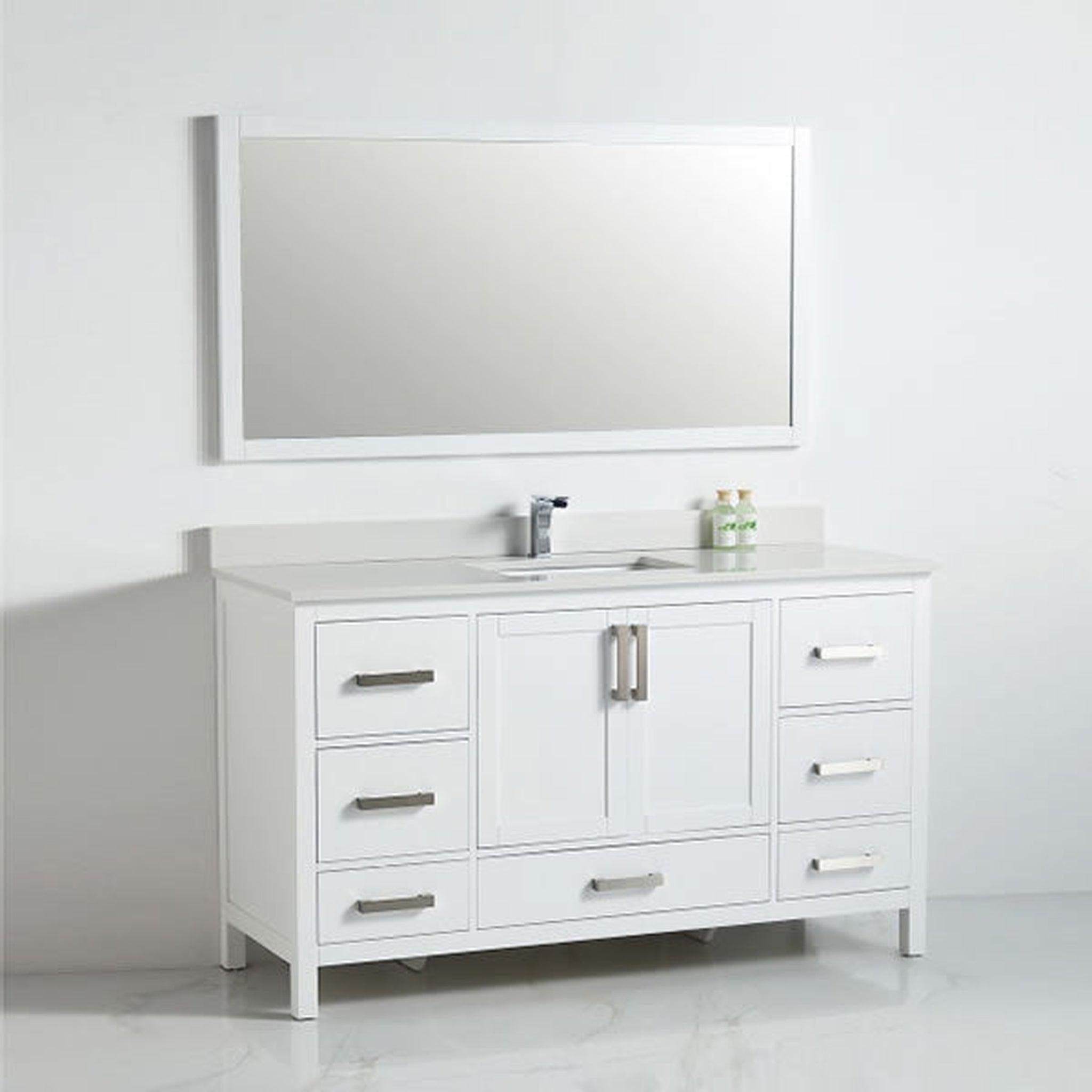 US Bath Store, BNK BCB1260S Roma Matt White Vanity With Single Sink Only Two-Door Seven Drawer Soft Close