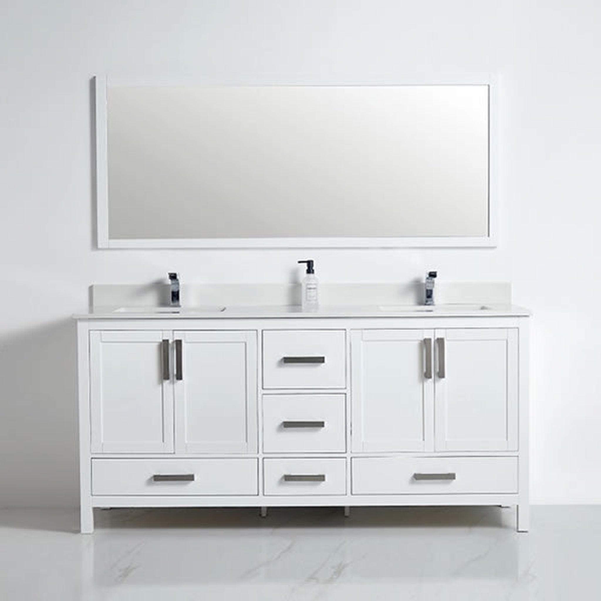 US Bath Store, BNK BCB1272 Roma Matt White Vanity With Double-Sink Only Four-Door Five Drawer Soft Close