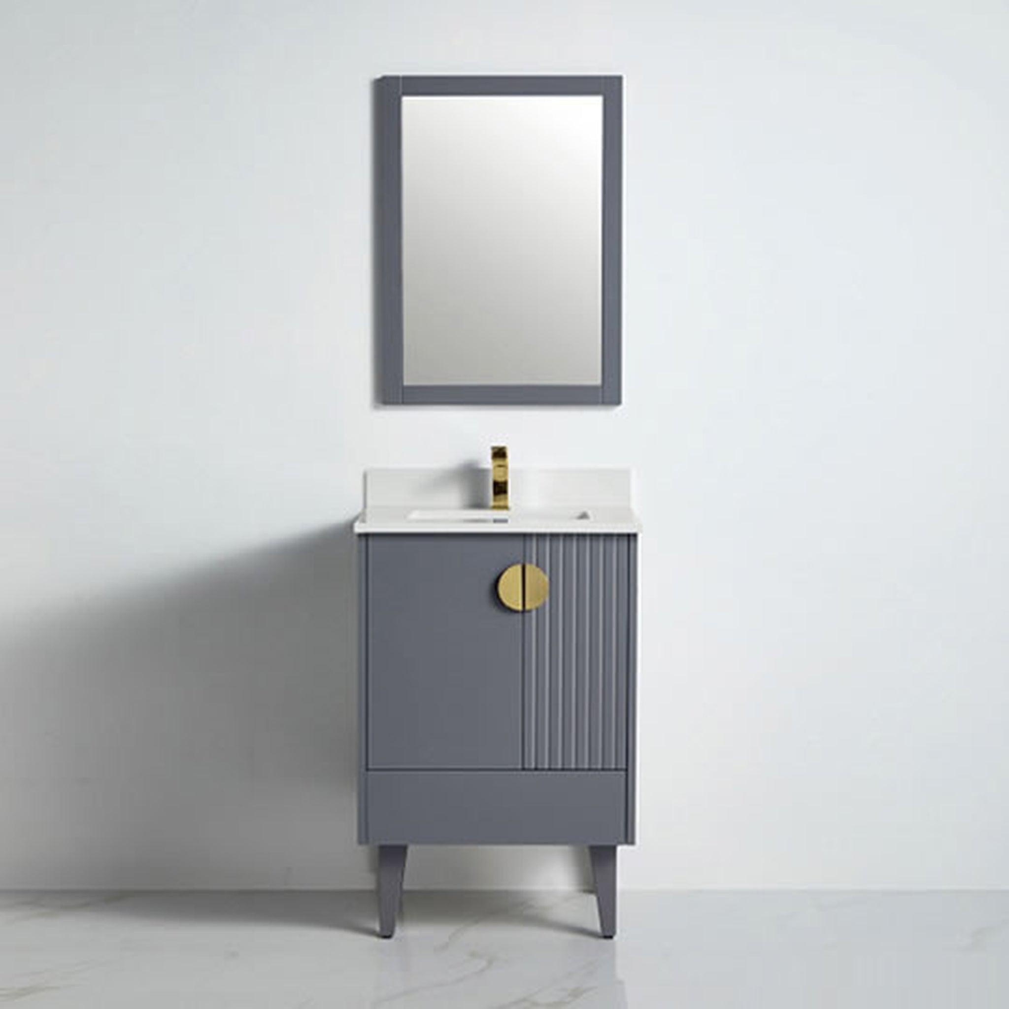 US Bath Store, BNK BCB1424RG Athens Rock Grey Vanity Only Two Glass Door One Drawer Soft Close