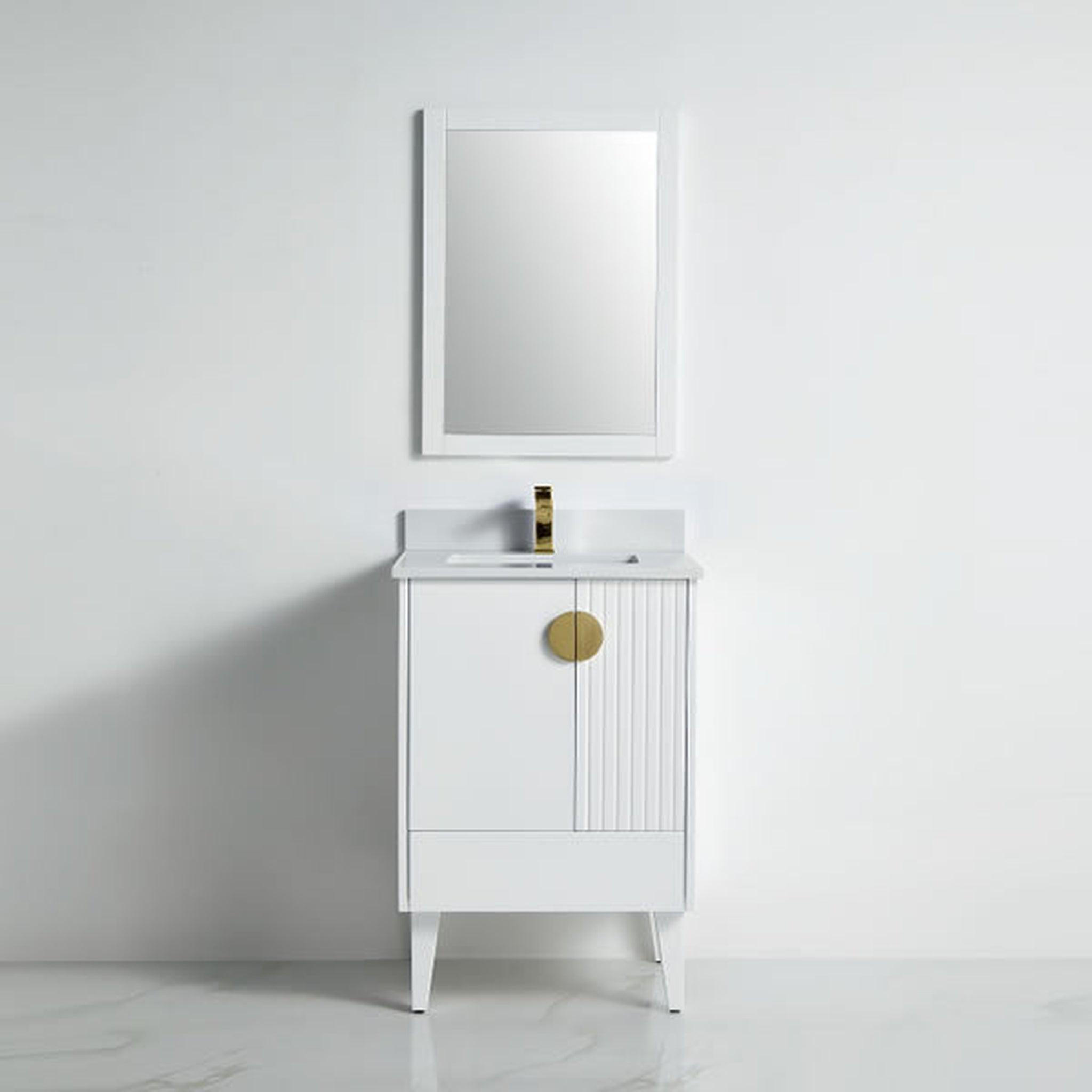 US Bath Store, BNK BCB1424WH Athens Matt White Vanity Only Two Glass Door One Drawer Soft Close