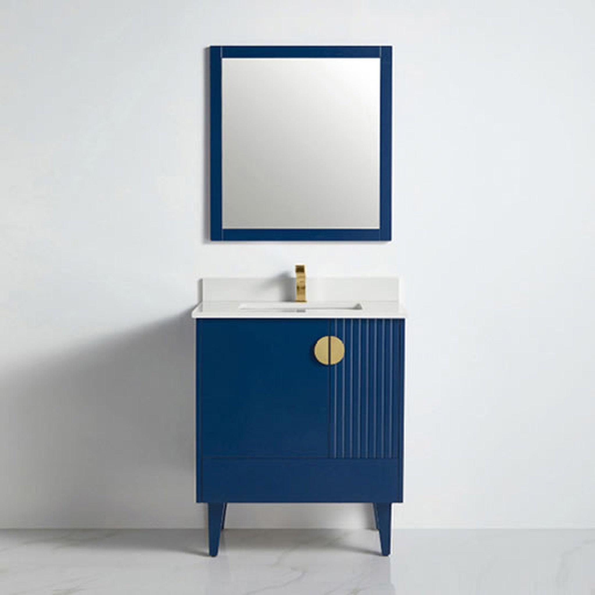 US Bath Store, BNK BCB1430NB Athens Navy Blue Vanity Only Two Glass Door One Drawer Soft Close