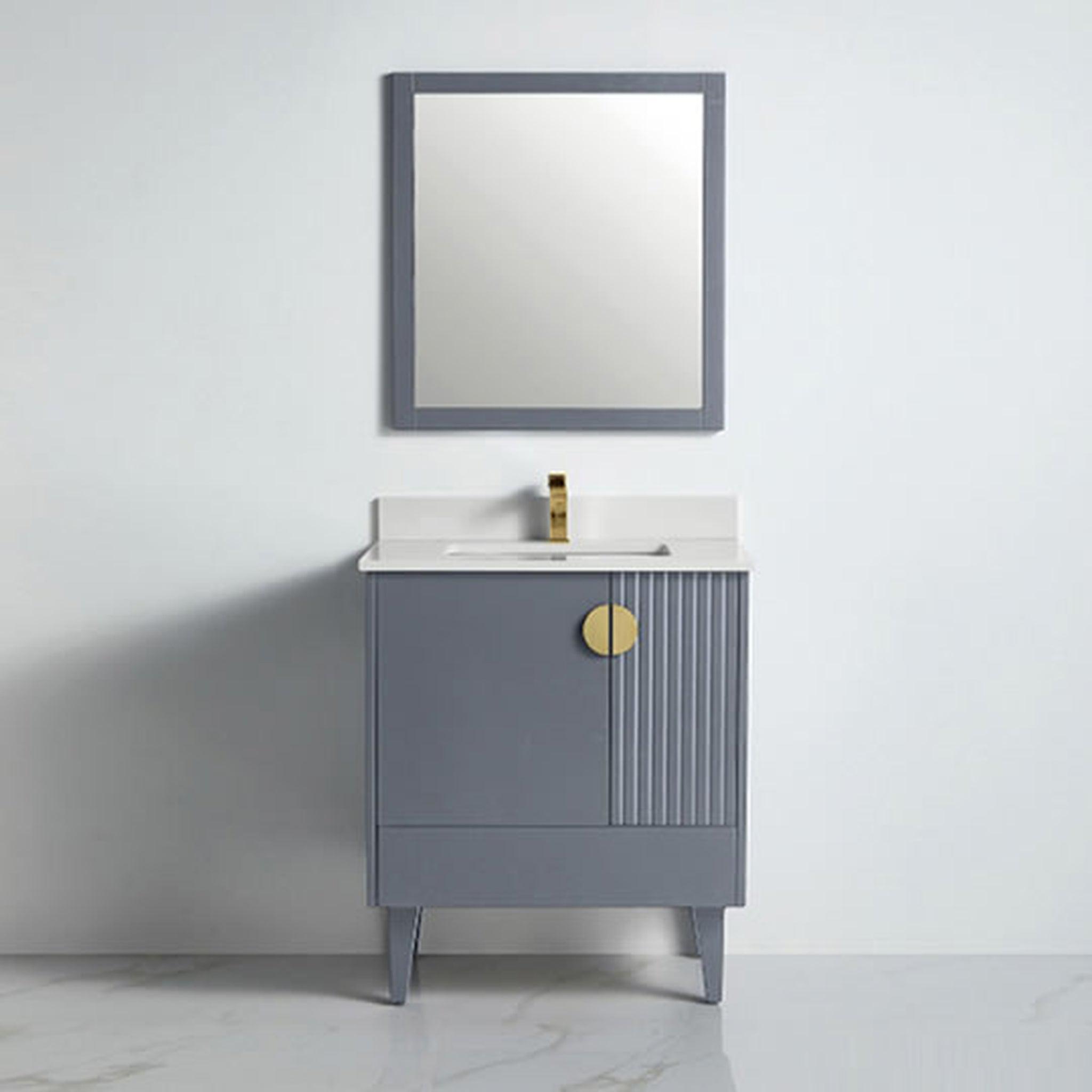 US Bath Store, BNK BCB1430RG Athens Rock Grey Vanity Only Two Glass Door One Drawer Soft Close