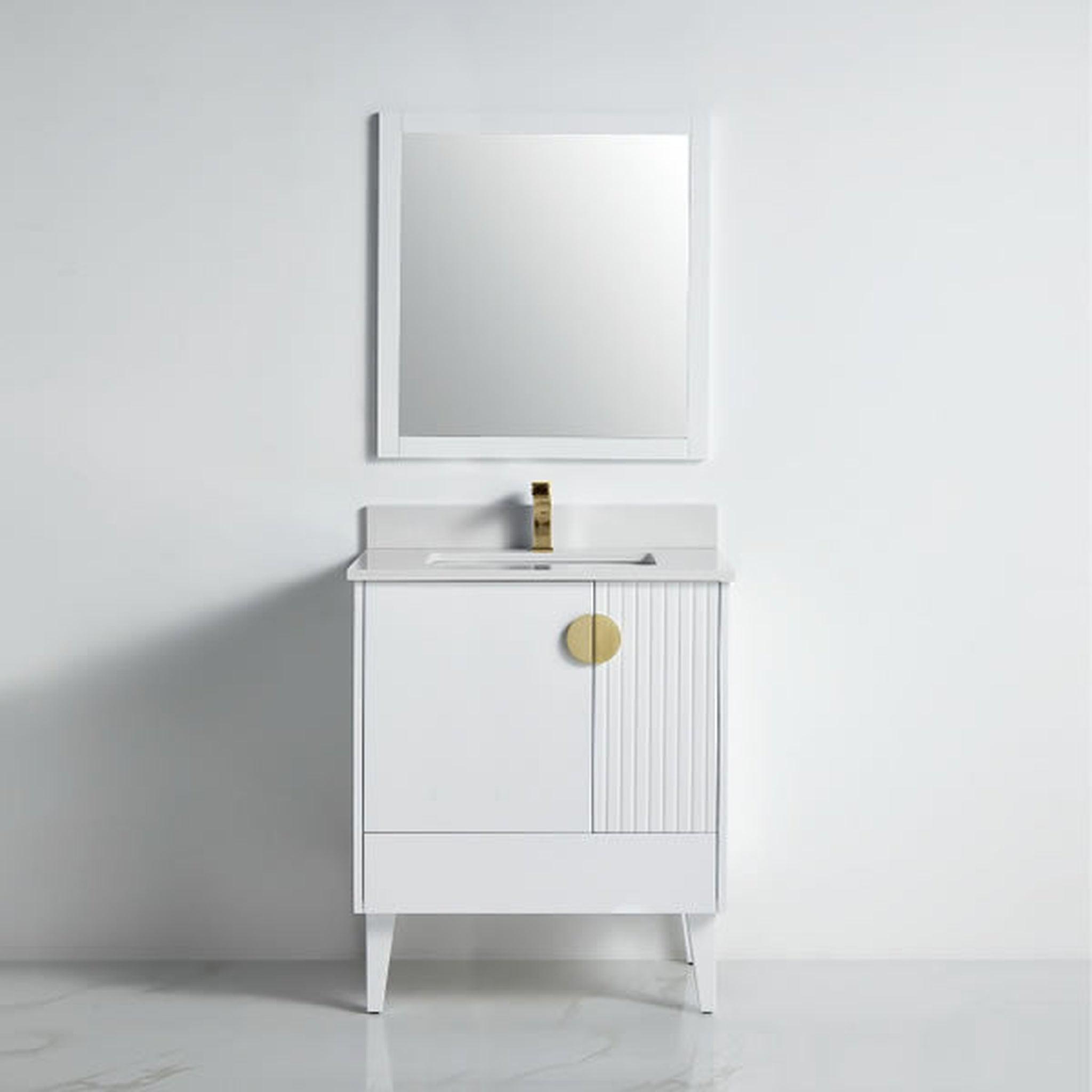 US Bath Store, BNK BCB1430WH Athens Matt White Vanity Only Two Glass Door One Drawer Soft Close