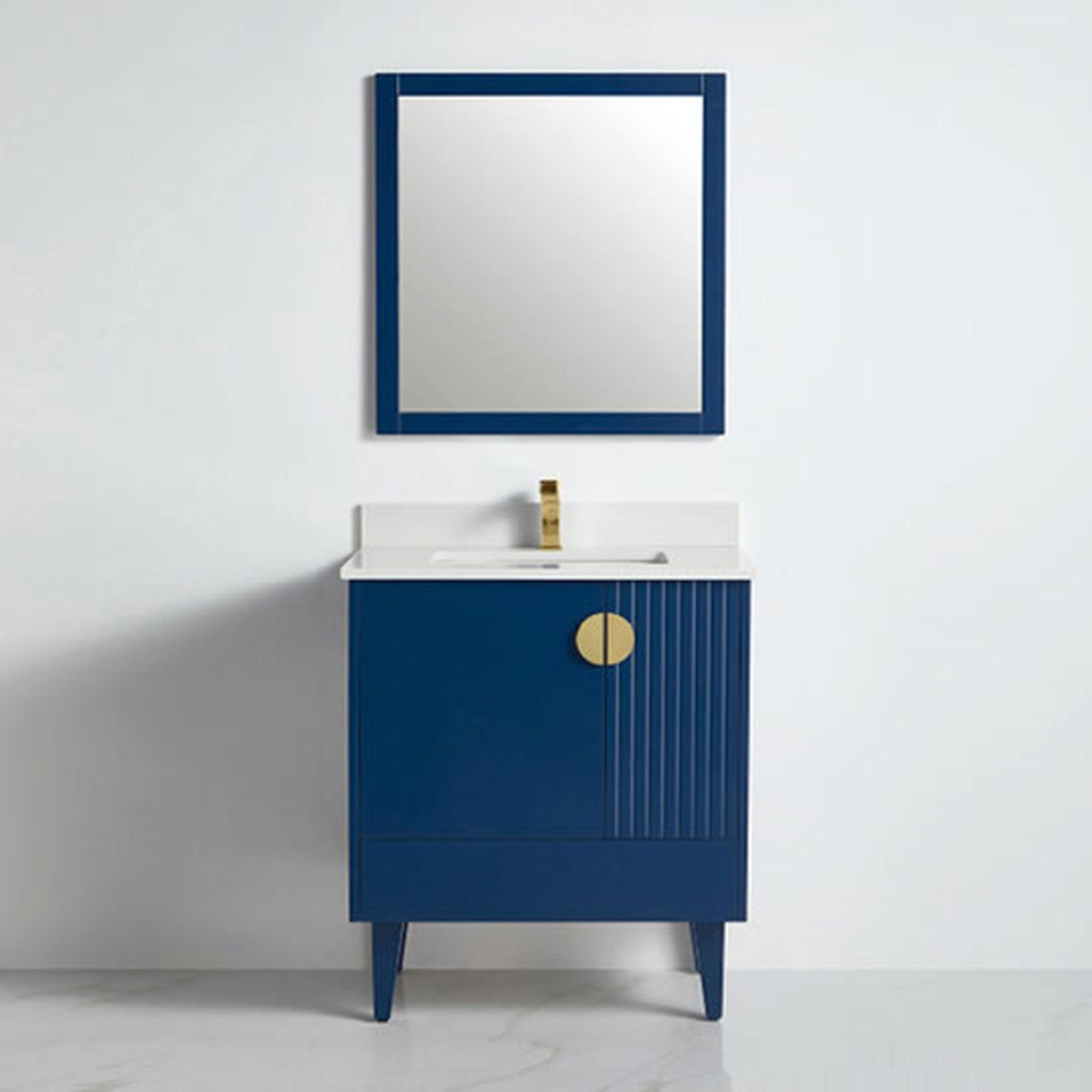 US Bath Store, BNK BCB1432NB Athens Navy Blue Vanity Only Two Glass Door One Drawer Soft Close