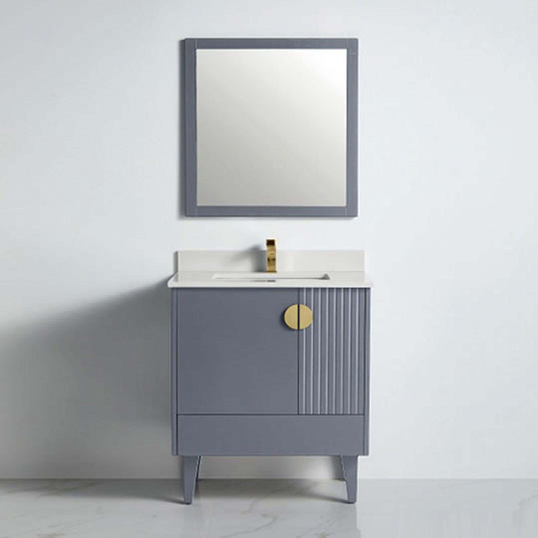 US Bath Store, BNK BCB1432RG Athens Rock Grey Vanity Only Two Glass Door One Drawer Soft Close