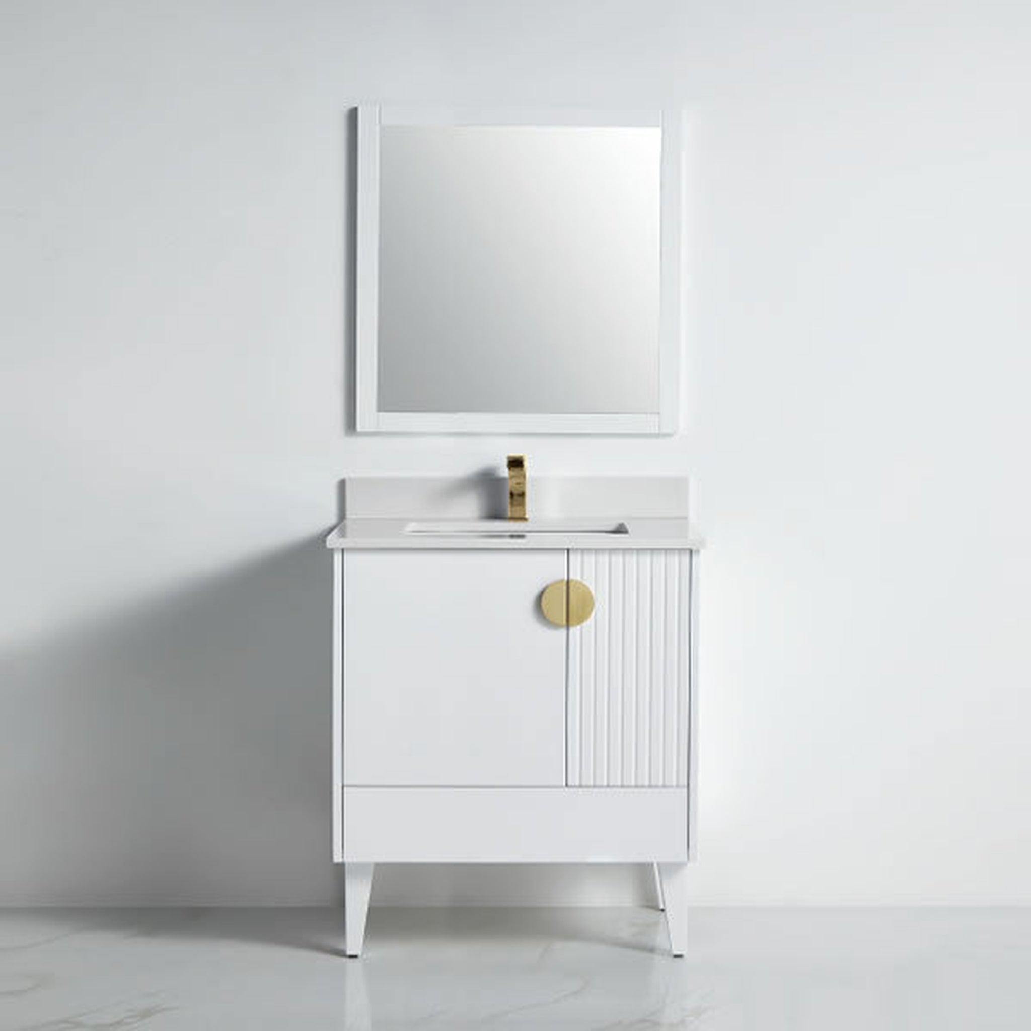 US Bath Store, BNK BCB1432WH Athens Matt White Vanity Only Two Glass Door One Drawer Soft Close