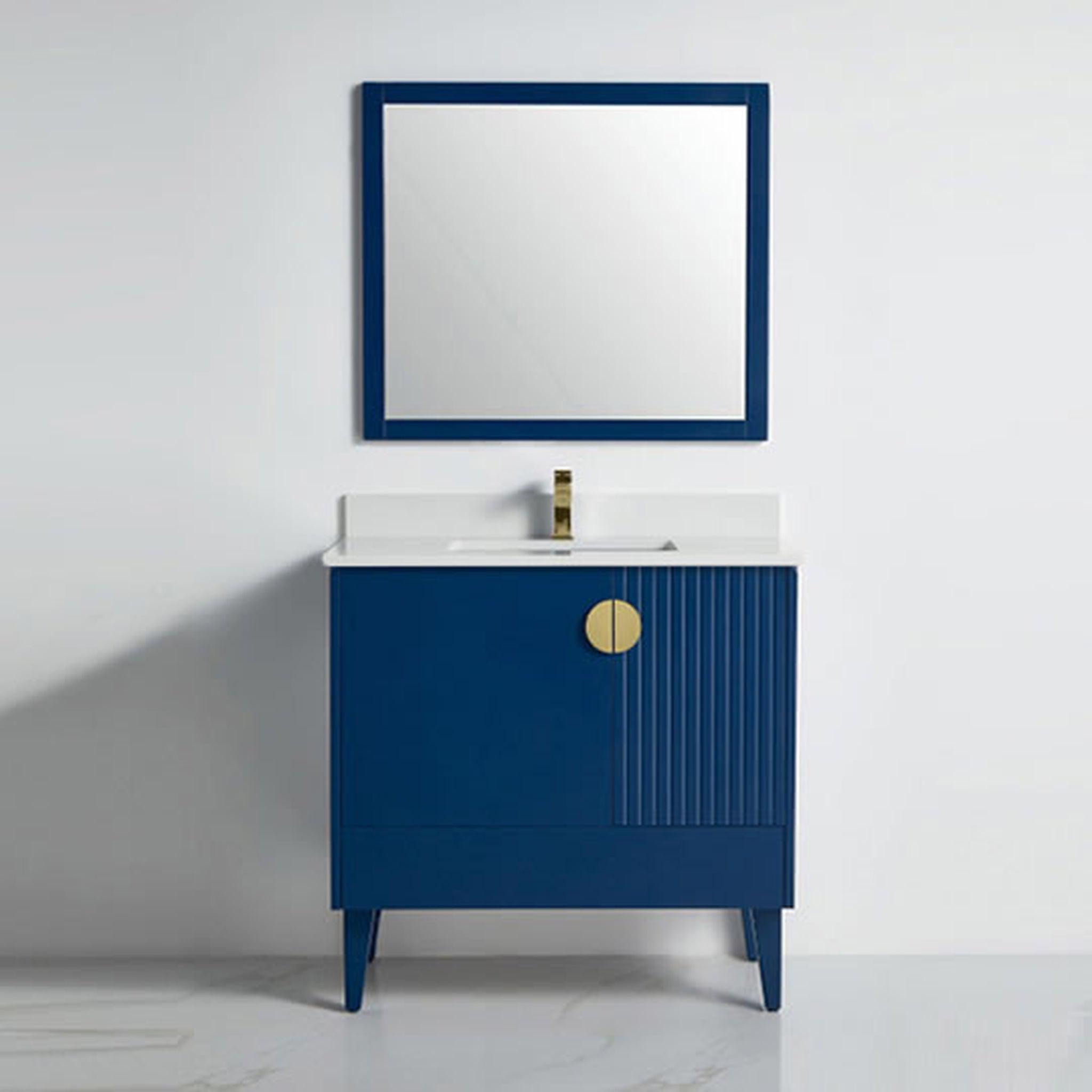 US Bath Store, BNK BCB1436NB Athens Navy Blue Vanity Only Two-Door One Left Drawer Soft Close