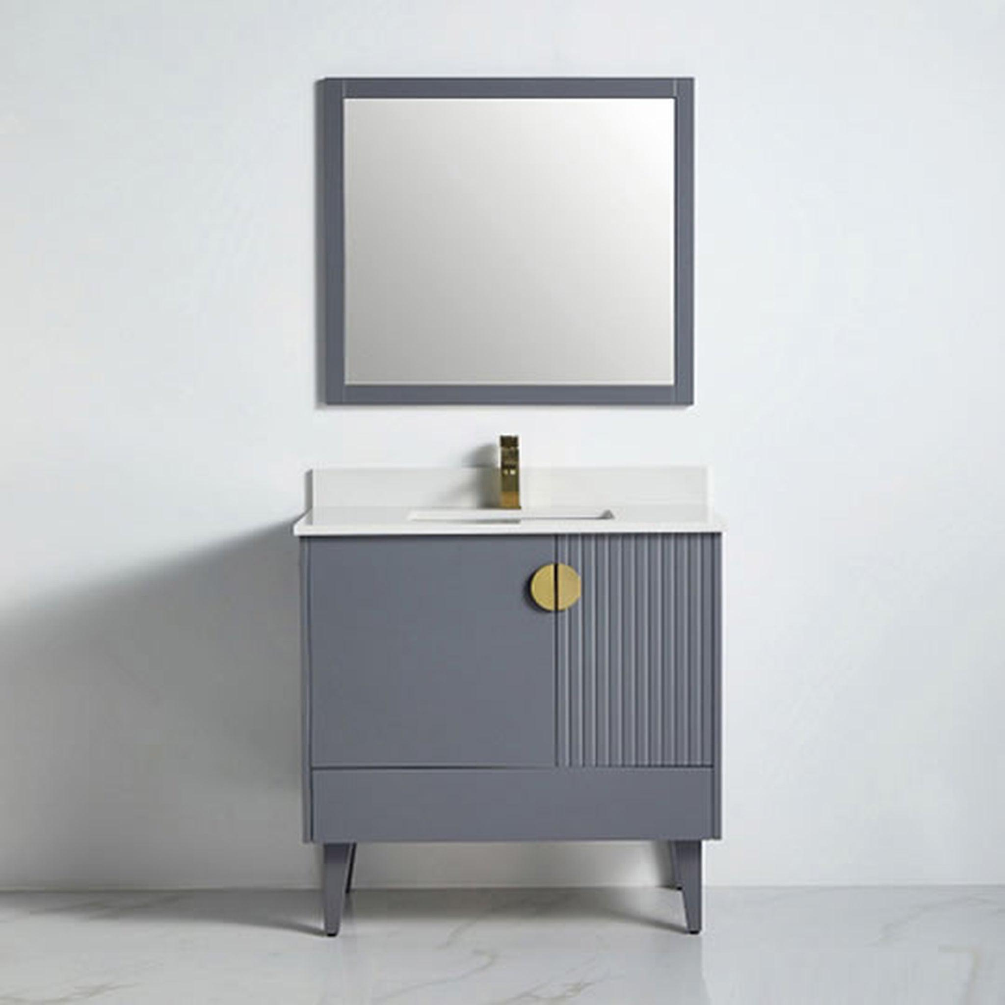 US Bath Store, BNK BCB1436RG Athens Rock Grey Vanity Only Two-Door One Left Drawer Soft Close