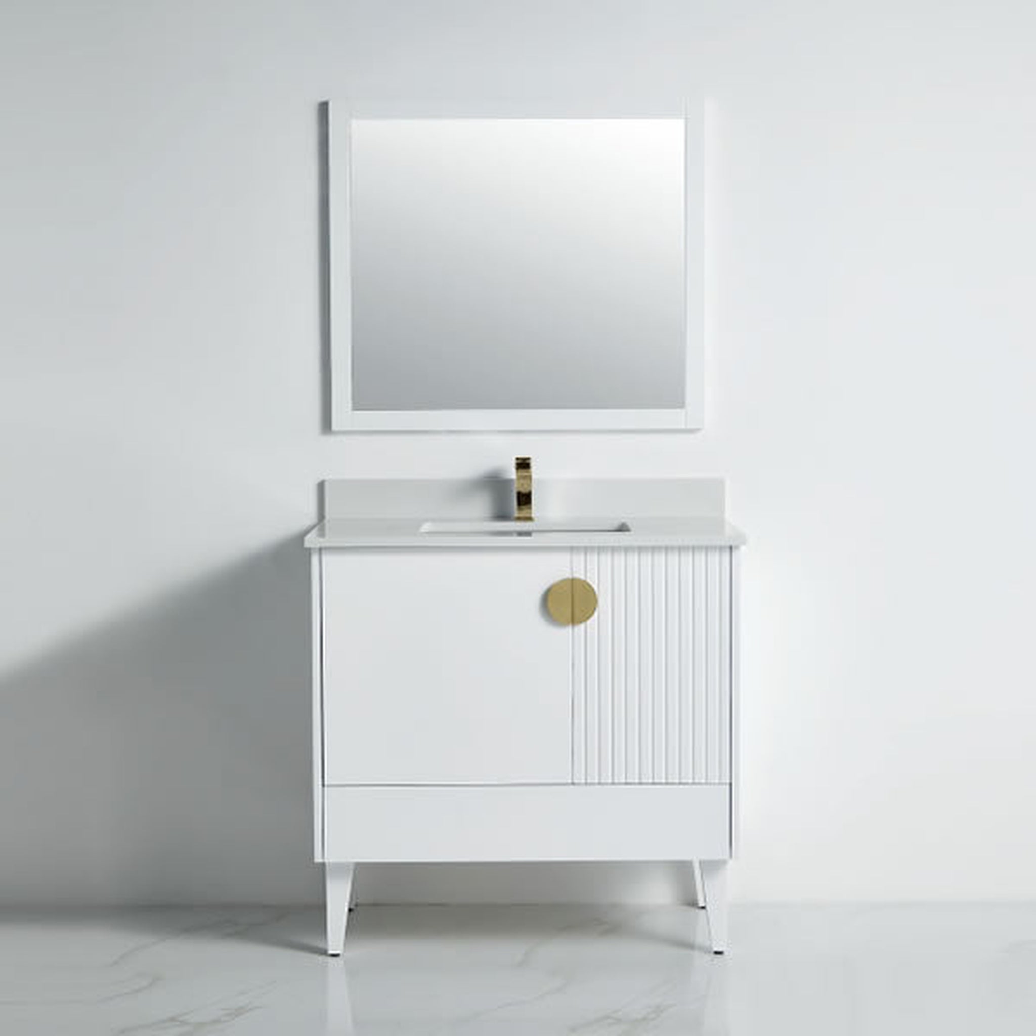 US Bath Store, BNK BCB1436WH Athens Matt White Vanity Only Two-Door One Left Drawer Soft Close