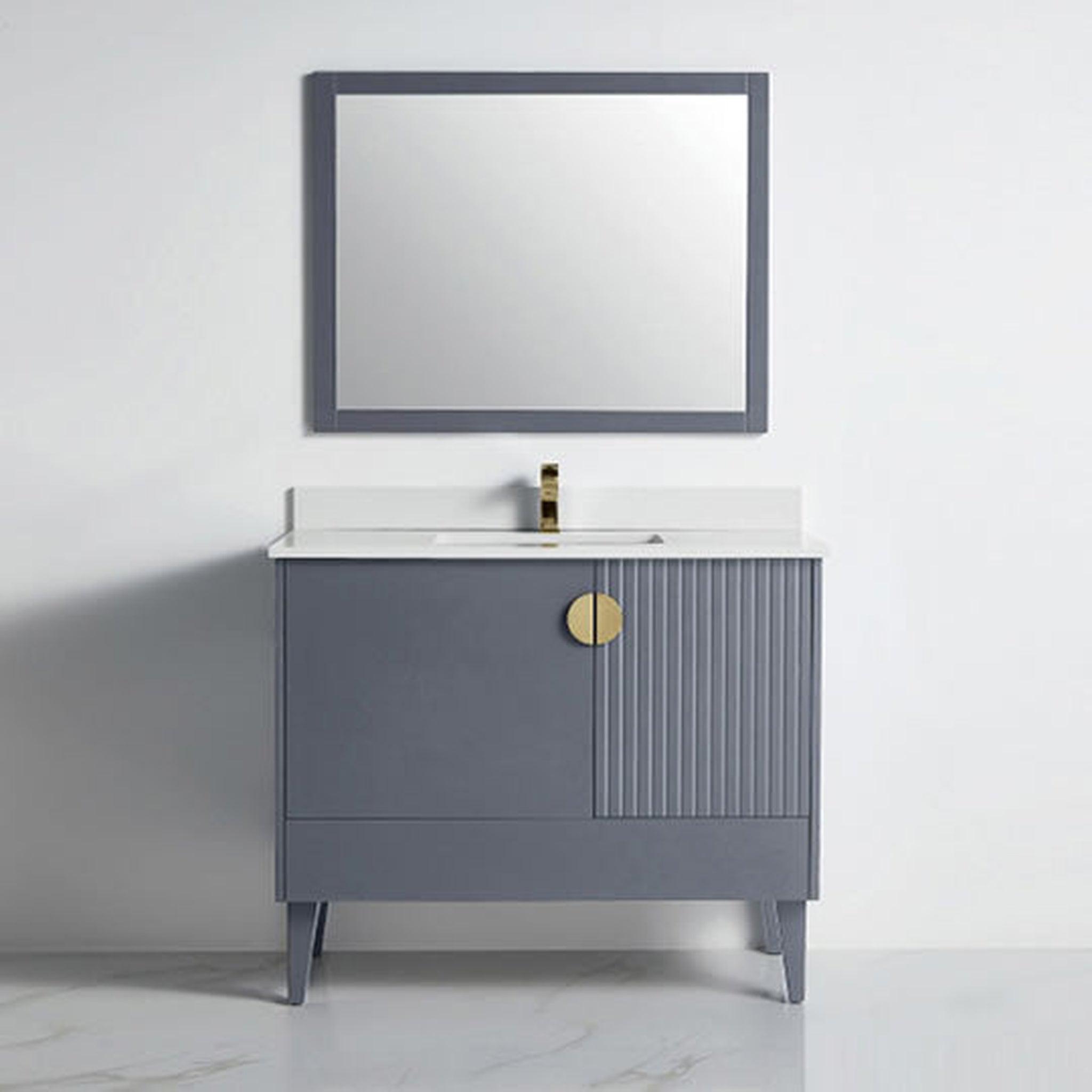 US Bath Store, BNK BCB1442RG Athens Rock Grey Vanity Only Two-Door One Left Drawer Soft Close