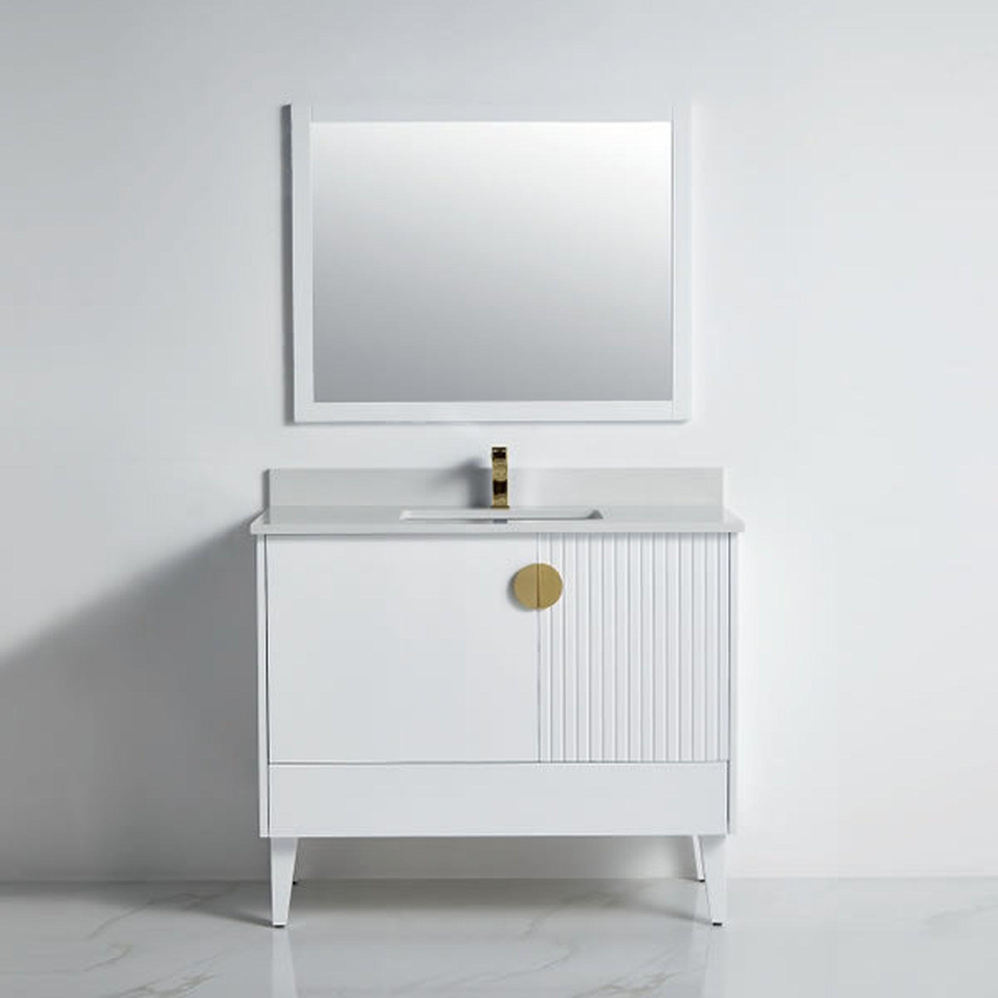 US Bath Store, BNK BCB1442WH Athens Matt White Vanity Only Two-Door One Left Drawer Soft Close