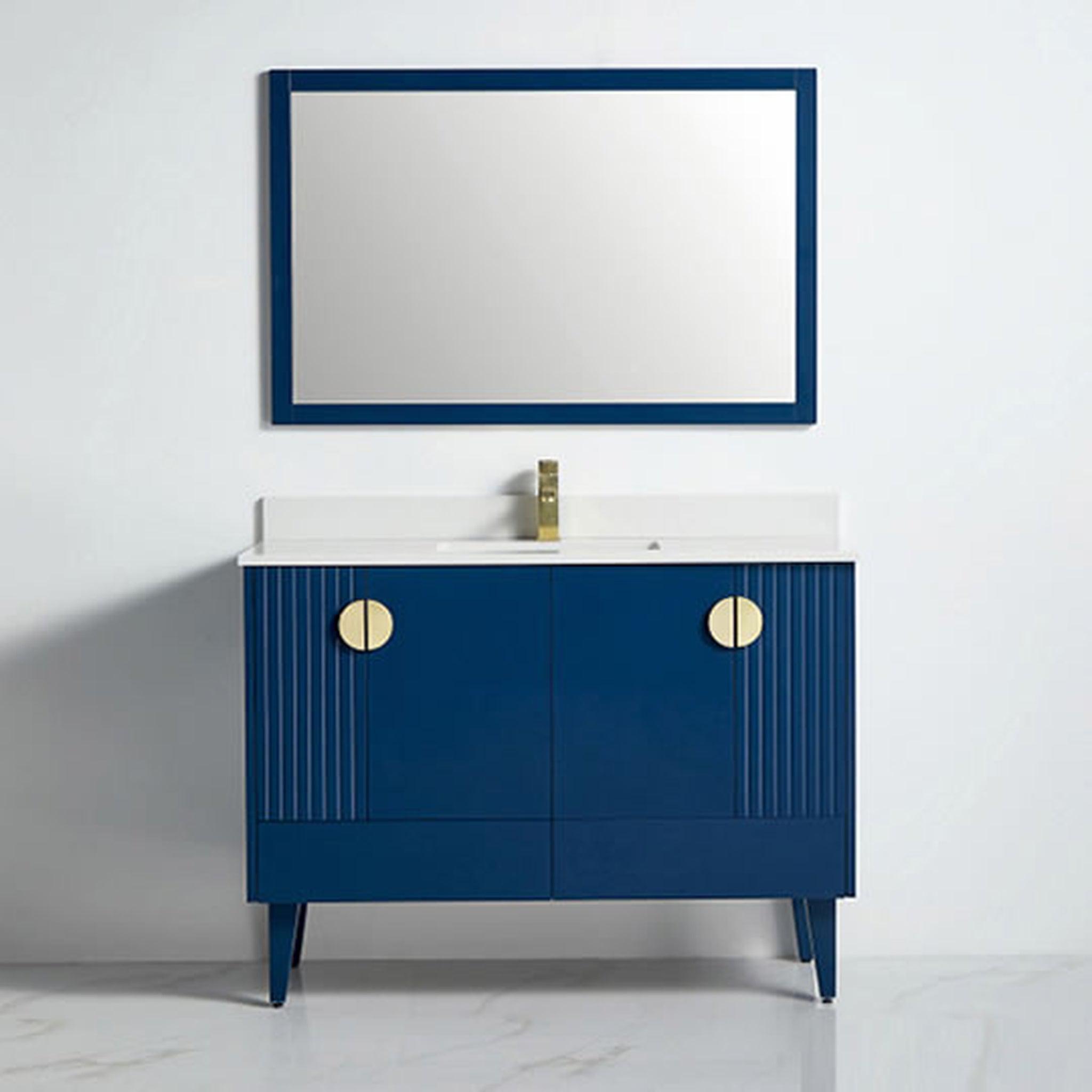 US Bath Store, BNK BCB1448NB Athens Navy Blue Vanity Only Four-Door One Left Drawer Soft Close