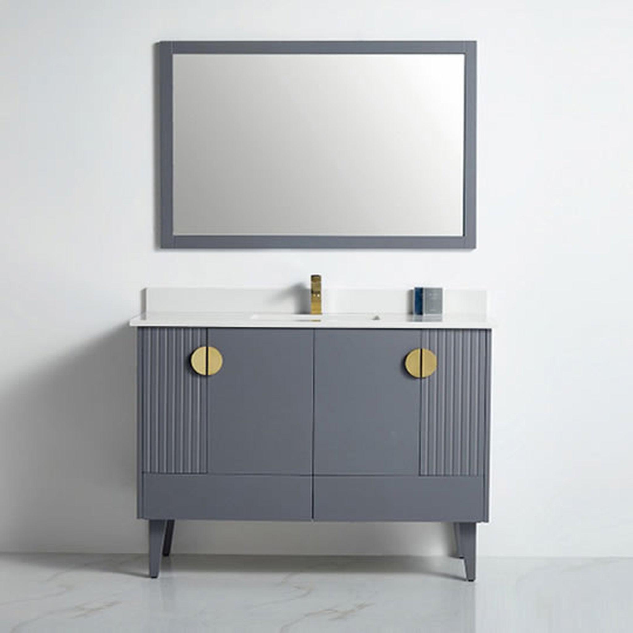 US Bath Store, BNK BCB1448RG Athens Rock Grey Vanity Only Four-Door One Left Drawer Soft Close