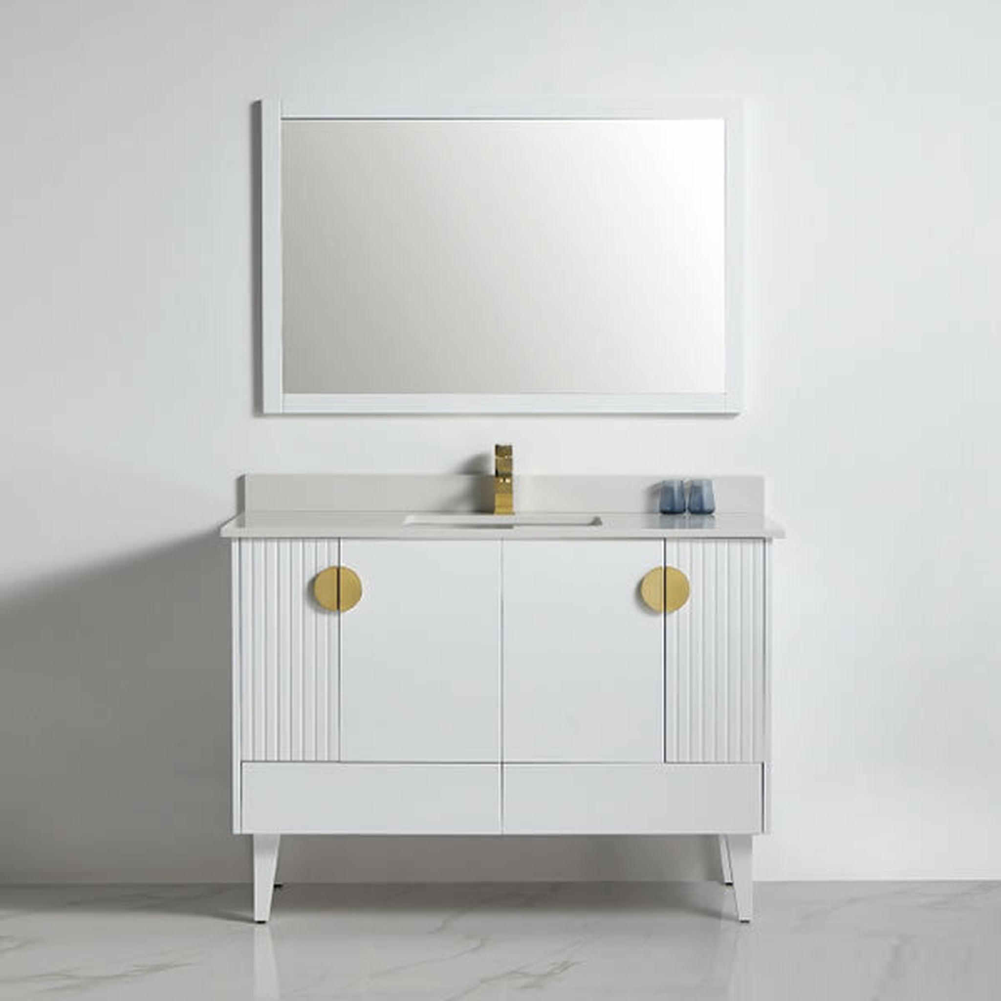 US Bath Store, BNK BCB1448WH Athens Matt White Vanity Only Four-Door One Left Drawer Soft Close