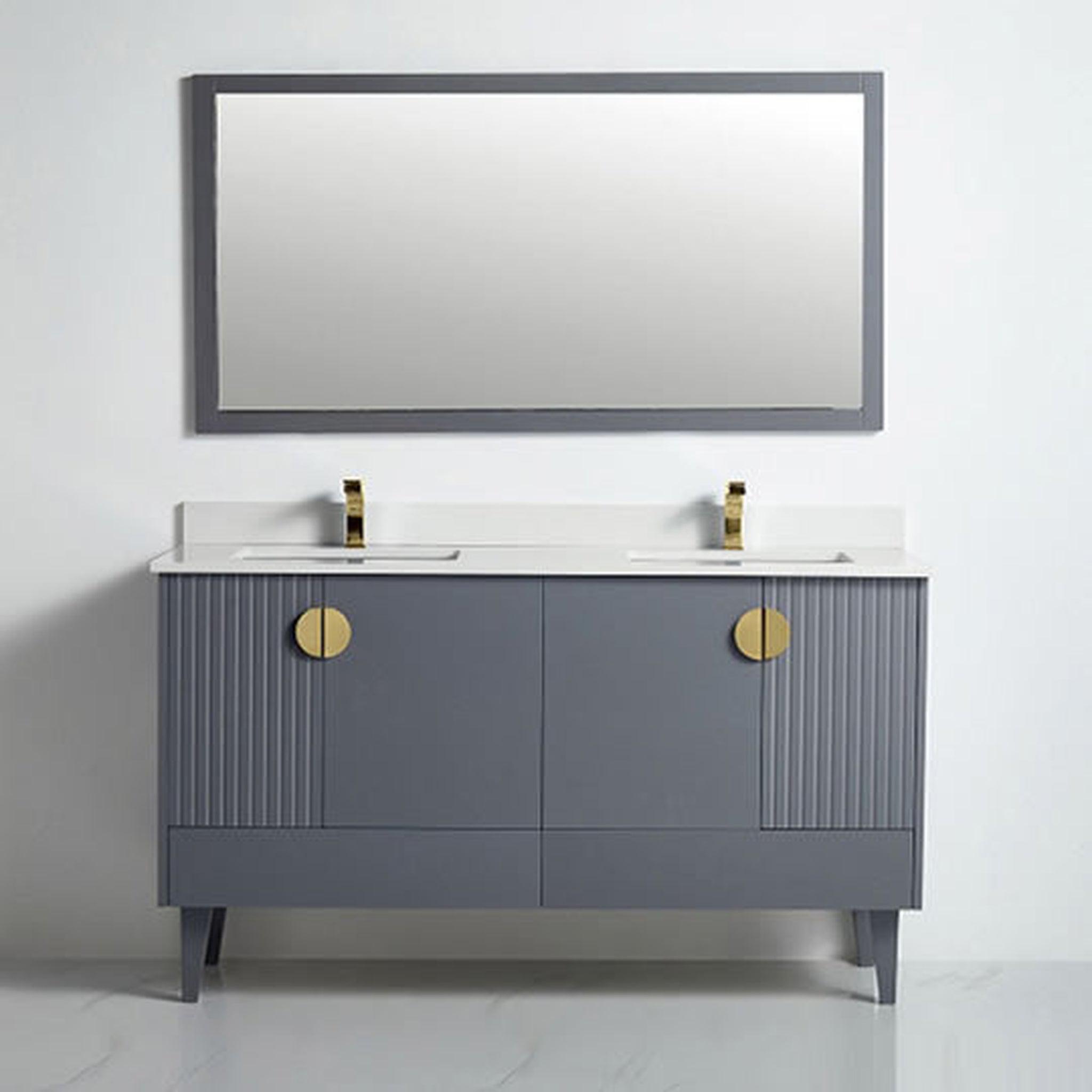 US Bath Store, BNK BCB1460DRG Athens Rock Grey Vanity Only Four-Door One Left Drawer Soft Close