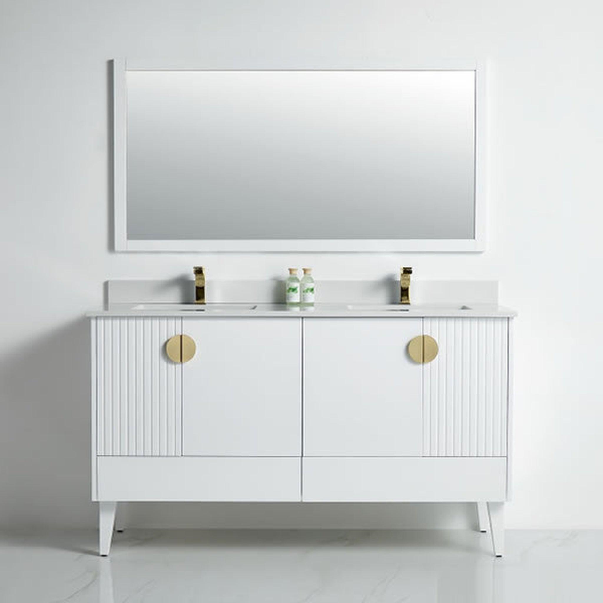 US Bath Store, BNK BCB1460DWH Athens Matt White Vanity Only Four-Door One Left Drawer Soft Close