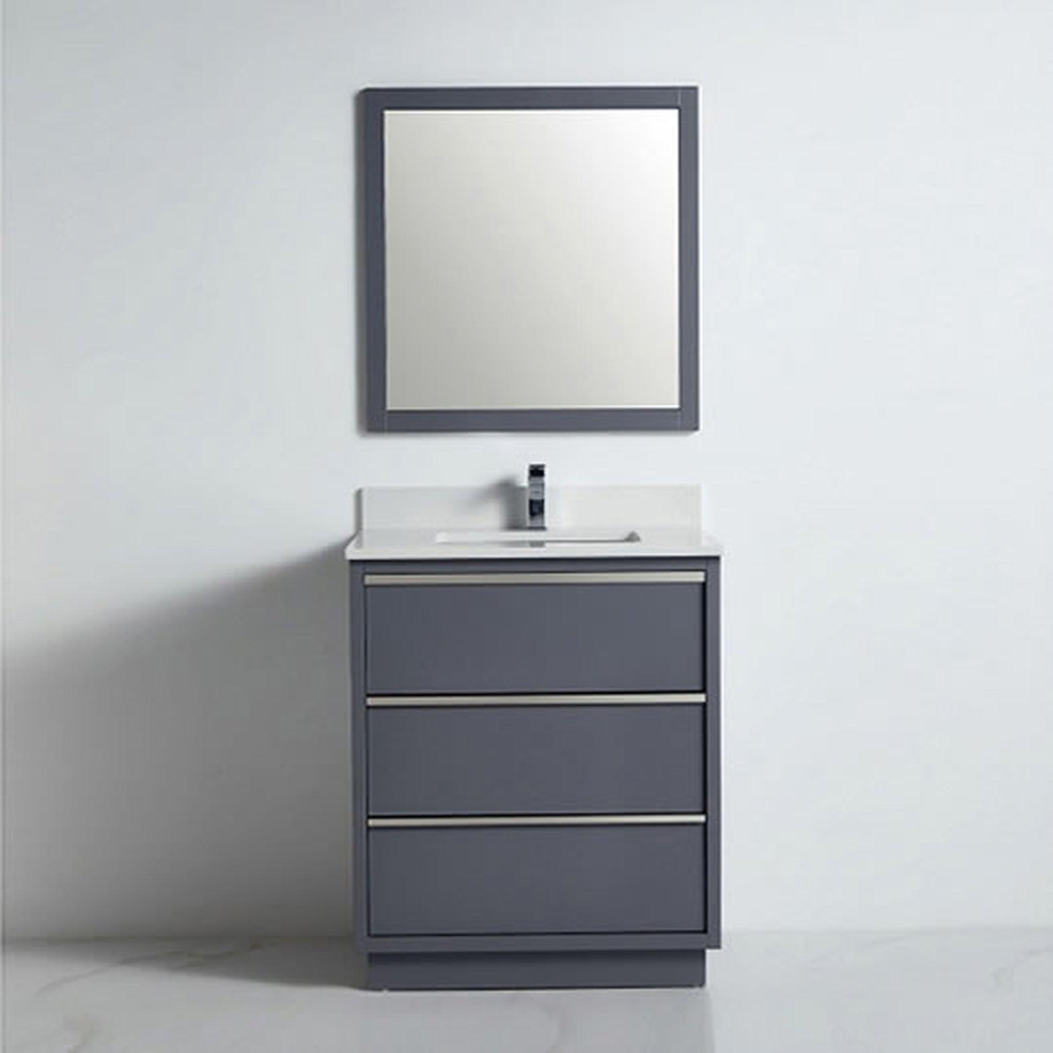 US Bath Store, BNK BCB1530RG Denver Rock Grey Vanity Only Three Drawer Soft Close