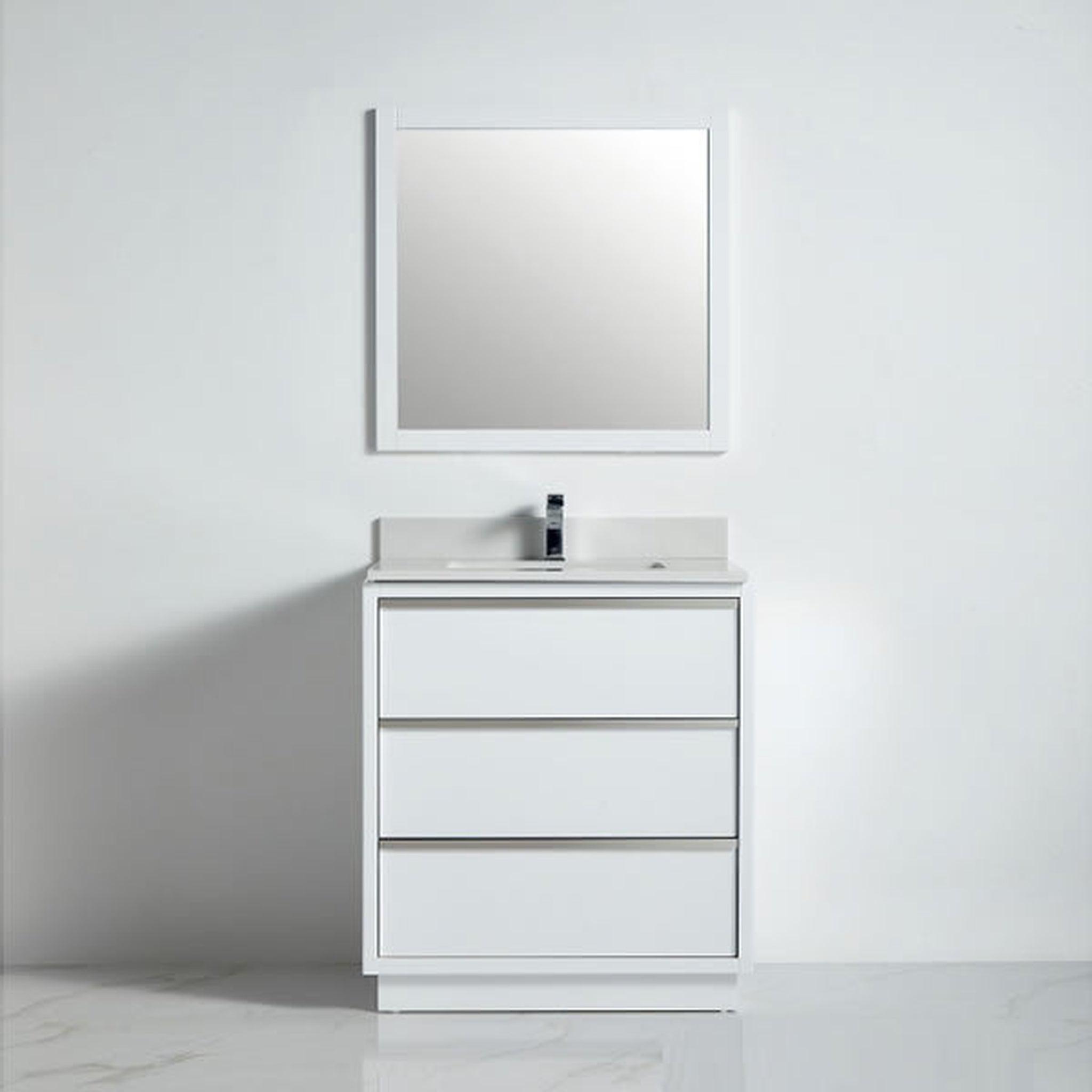 US Bath Store, BNK BCB1532WH Denver Matt White Vanity Only Three Drawer Soft Close