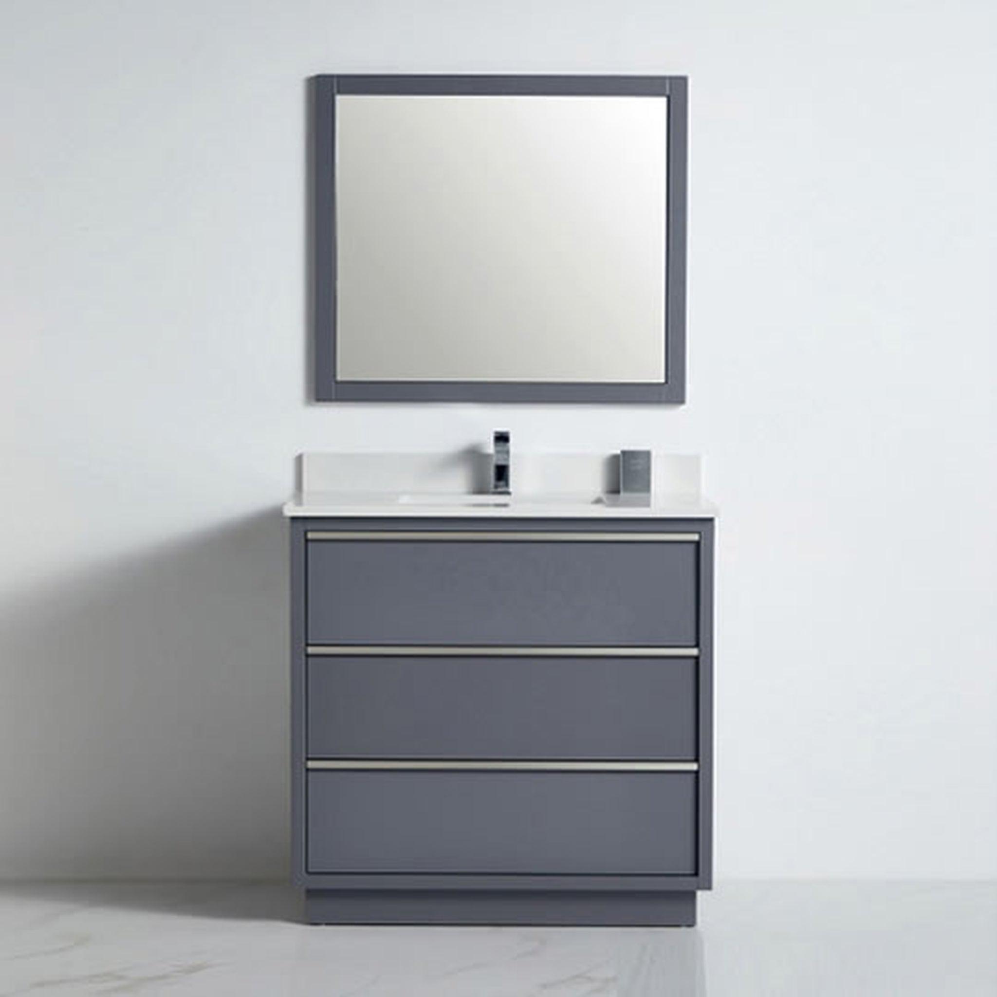 US Bath Store, BNK BCB1536RG Denver Rock Grey Vanity Only Three Drawer Soft Close